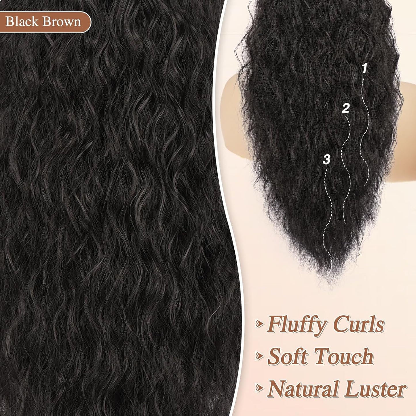 Curly Wavy Drawstring Ponytail Extension - 22 Inch Synthetic Clip-In Hairpiece for Women | Fluffy Bohemian Style