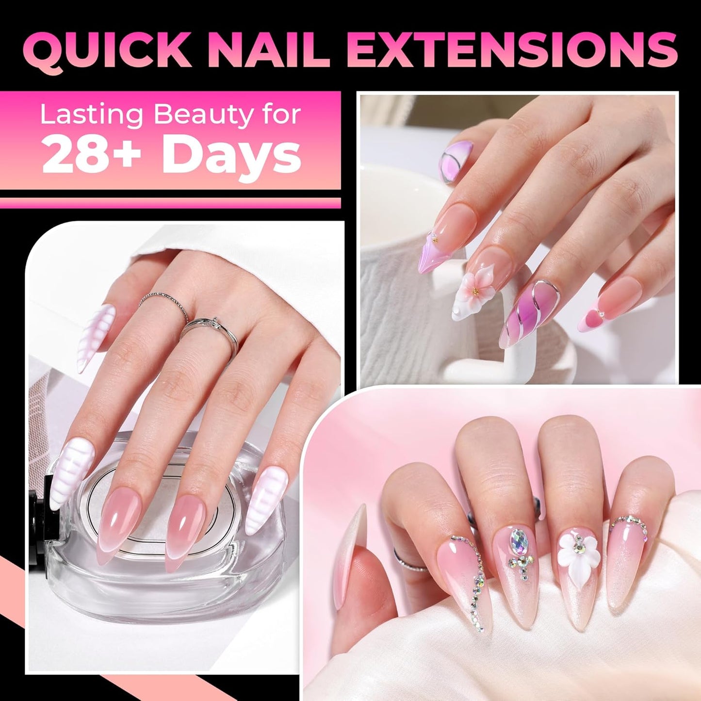Stiletto Gel Nail Tips - 510 Pcs Medium Almond Full Cover Acrylic Press-On Nails | Pre-Etched for DIY Salon Use