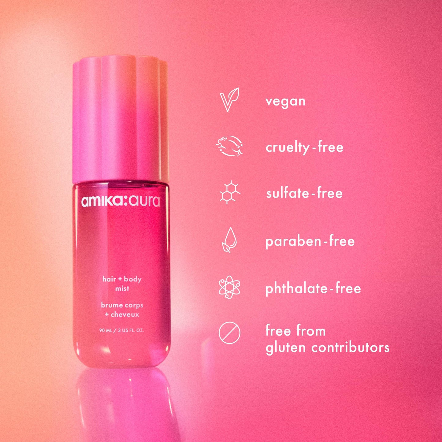 amika: aura hair and body mist | pink grapefruit, juicy apricot + warm vanilla