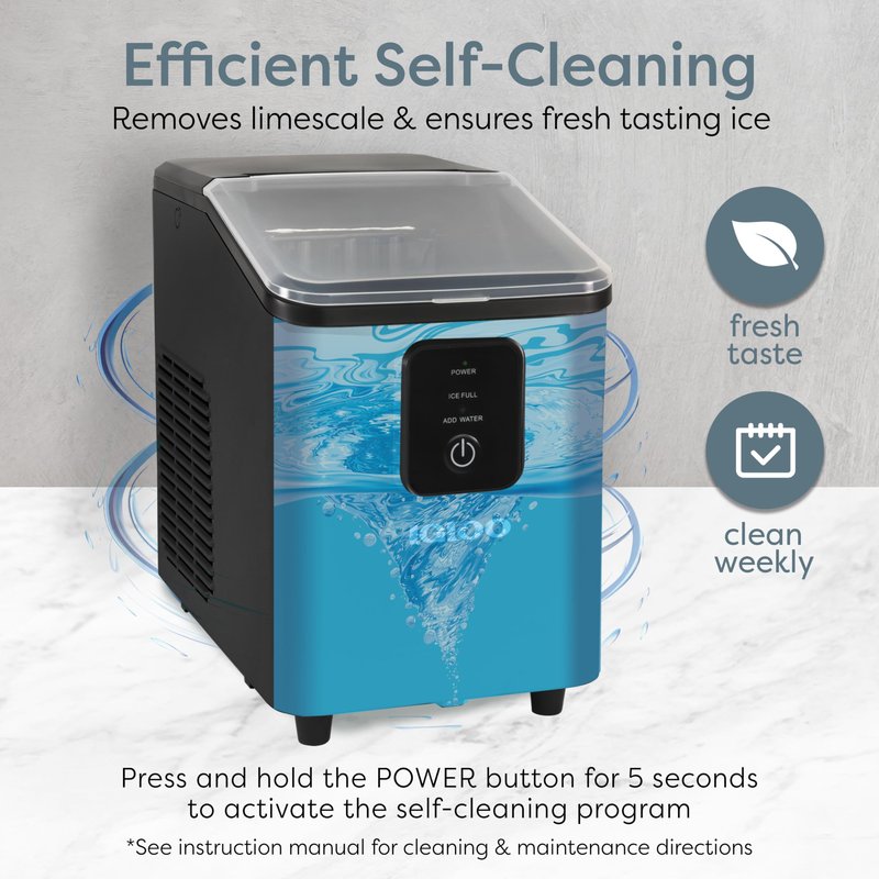 Igloo Portable Ice Maker with Scoop & Basket- Ice Maker with LED Control Panel & 1.5 Quart Water Tank-Ice Cube Maker Produces 26 Lbs. of Ice in 24 Hours With 8 Large or Small Cubes In 7 Minutes- Black