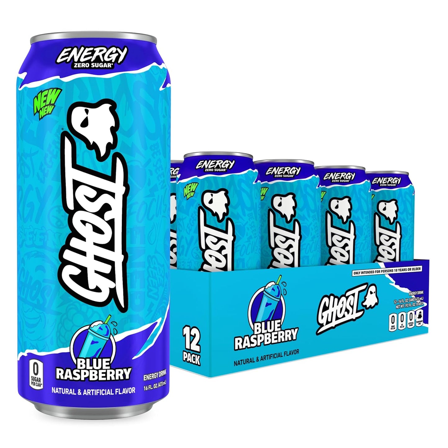 GHOST Energy Drink - 12-Pack Welch's Grape 16oz Cans | Natural Caffeine, Vegan & Gluten-Free Energy Boost