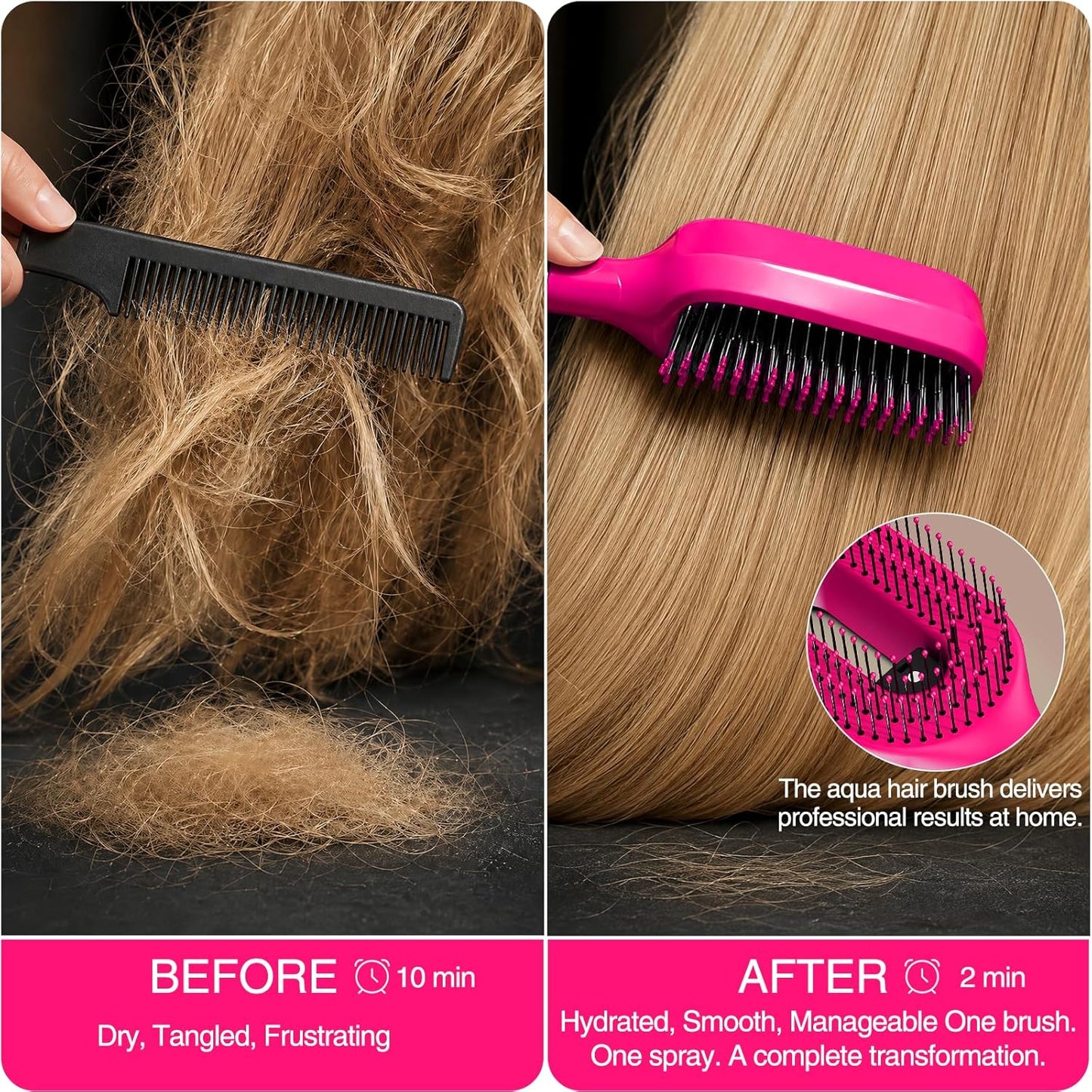 Hot Pink Hair Brush - Fine Mist Detangling Tool for Curly Thick Hair | Cute Wet & Dry Styling Accessory
