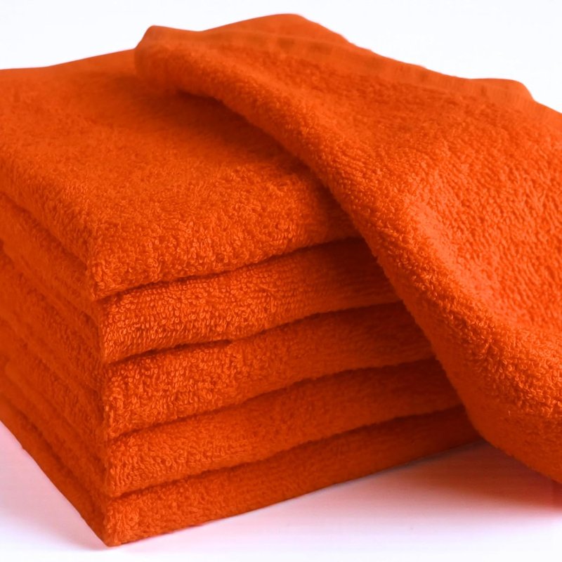 100% Cotton Wash Cloths - Soft Absorbent Terry Towel Set | Orange 12" x 12" - 6 Pack for Adults & Kids