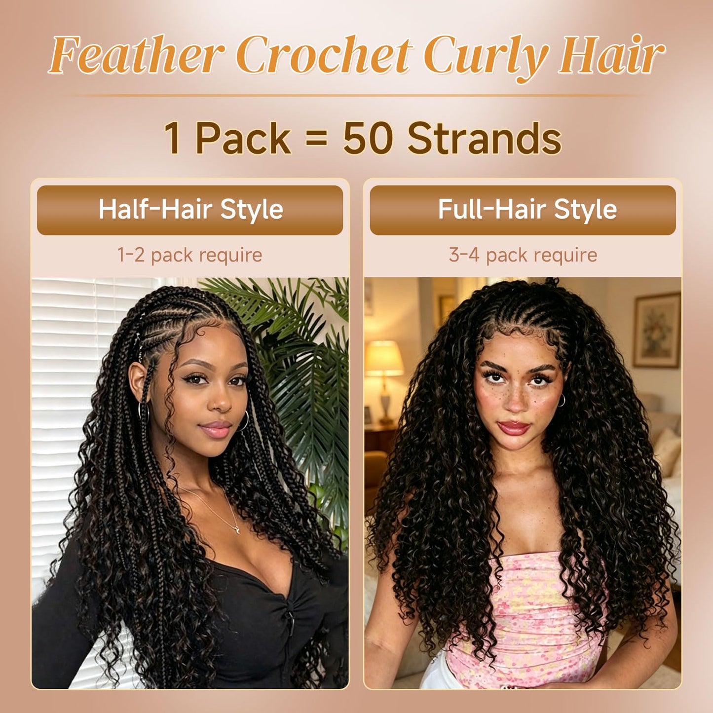Pouweney Deep Wave Feather Crochet Hair 18 Inch 100 Strands Miracle Knots Hair Invisible Feathered Curly Crochet Hair for Women(18 inch 1b)
