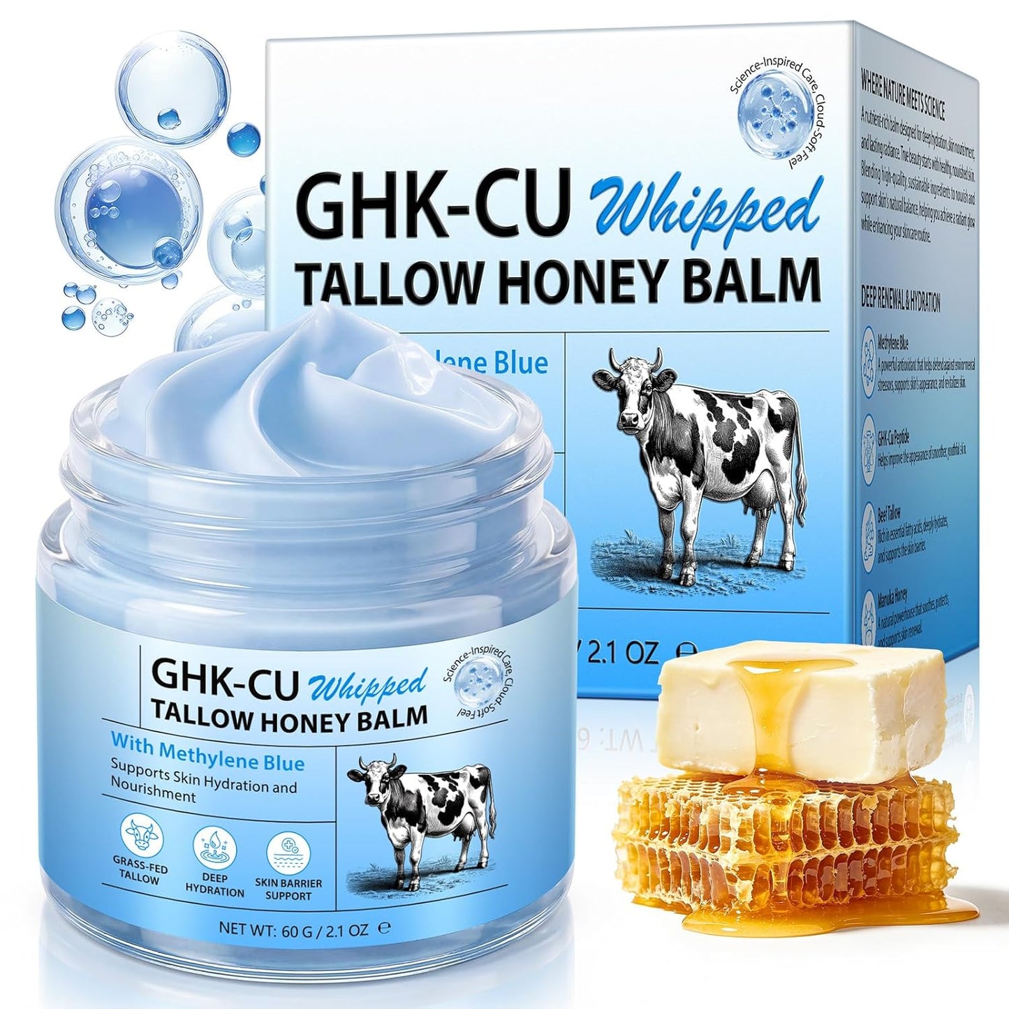 Copper Peptide GHK-Cu Balm - Deep Hydrating Beef Tallow & Honey Skin Moisturizer | 2.1 Oz