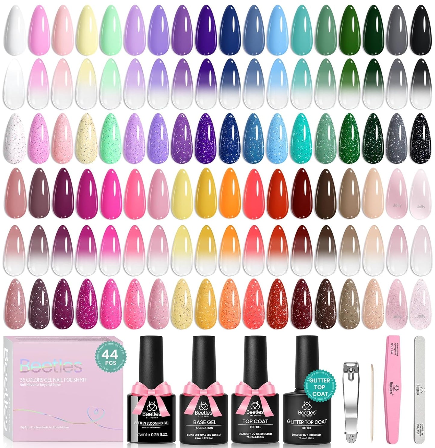 Beetles Gel Nail Polish Kit - 55 Vibrant Colors with UV Light | Complete DIY Manicure Set for Beginners