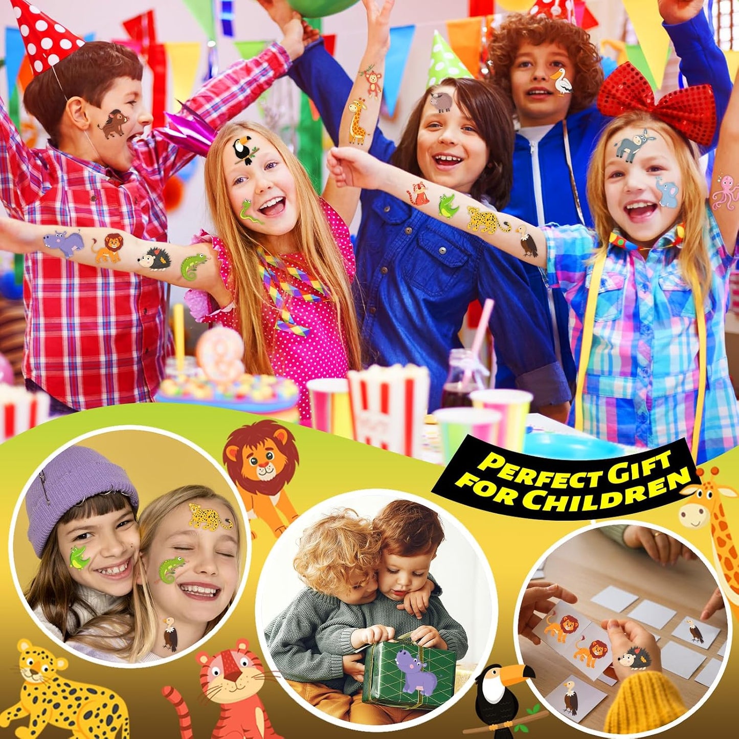 Winthrop 240 Pcs Animal Temporary Tattoos for Kids - Waterproof Jungle Designs | Perfect for Birthday Parties & Classroom Games