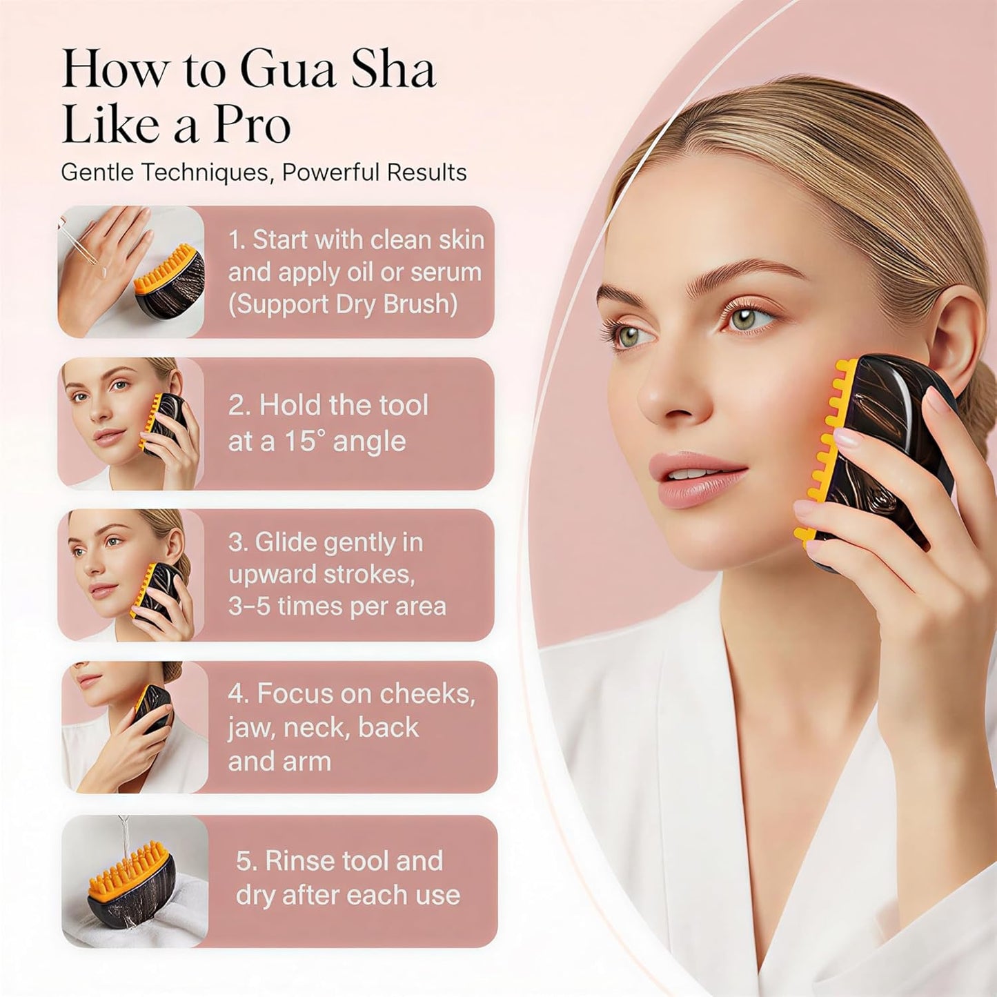 Lymphatic Contour Face Brush - Gua Sha Facial Tool for Lymphatic Drainage | Silicone Soft Head