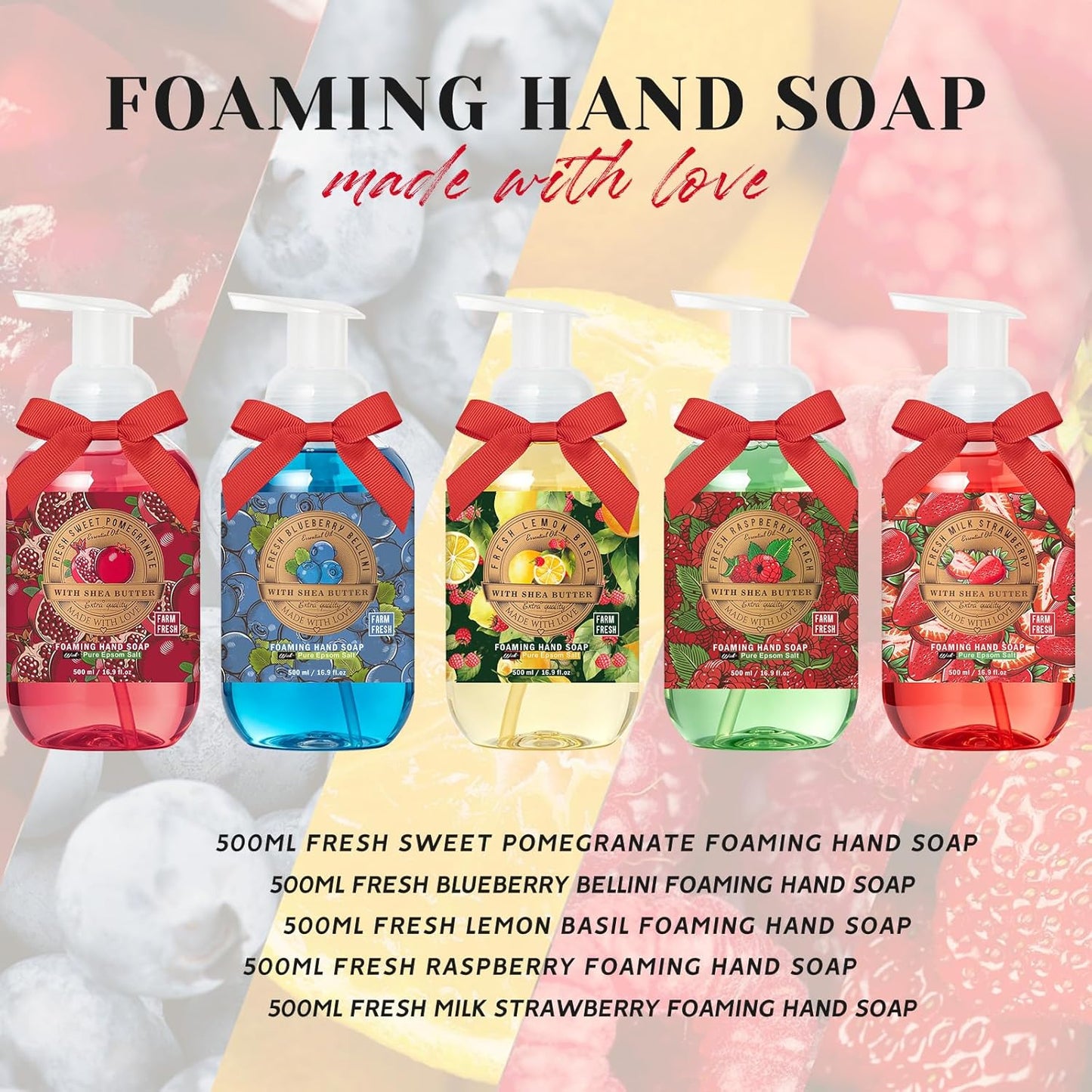 Foaming Hand Soap Gift Set - 5 Pack Fresh Fruit Scented Luxury Hand Wash | 16.9 fl. oz (500mL) with Gift Card & Premium Box