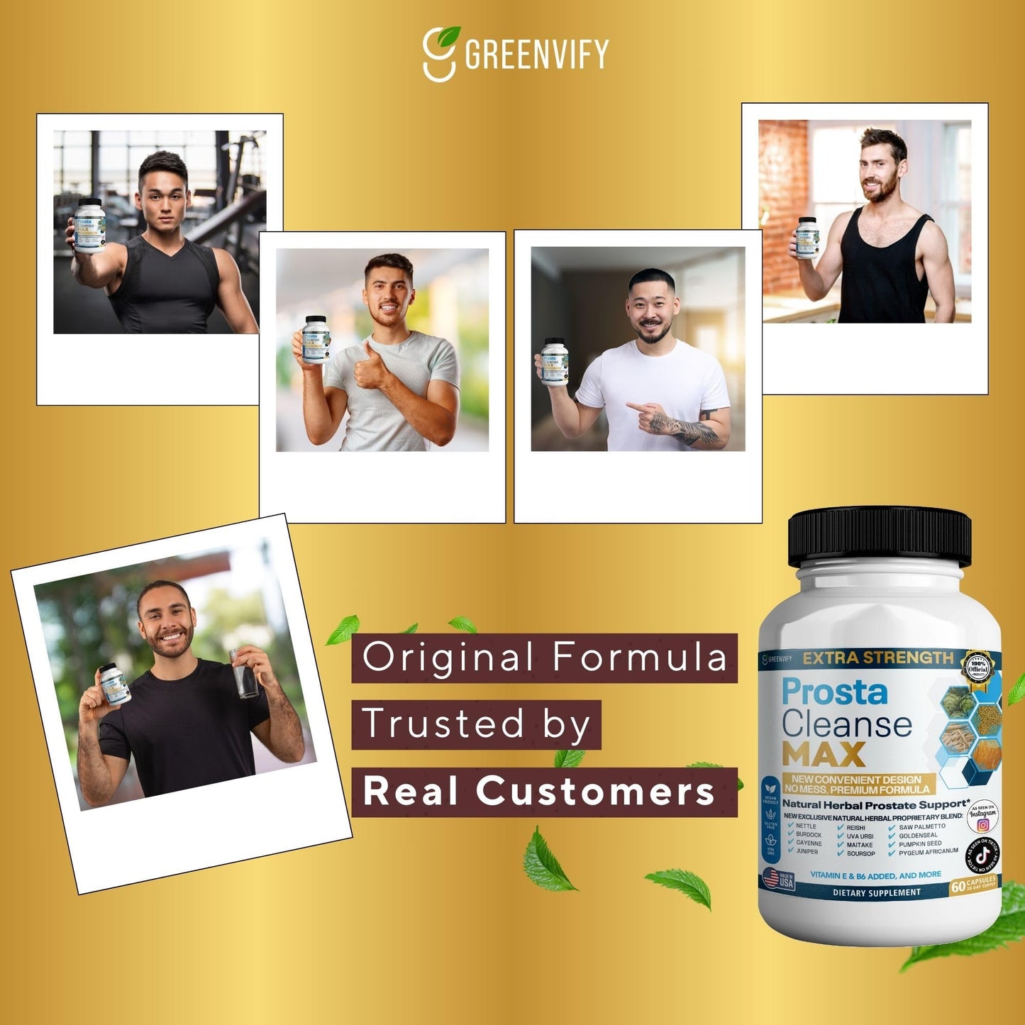 Prostate Cleaned Max, Natural Herbal Prostate Support Supplement, 60 Veggie Capsules, with Saw Palmetto, Vitamin E, B6, Pygeum, Extra Strength Formula