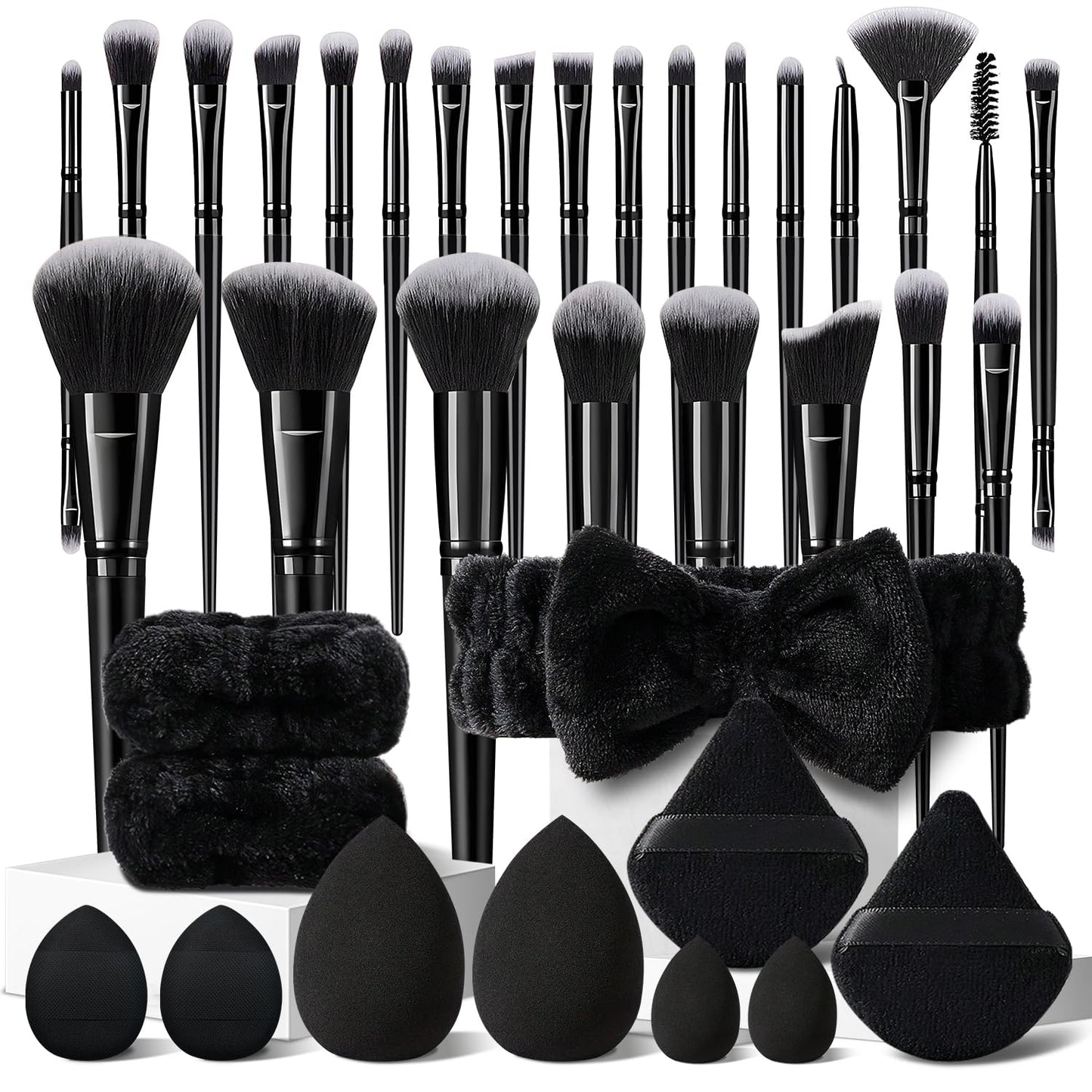 Professional Makeup Brush Set - 36 Pcs Black Makeup Brushes Kit for Face & Eyes | Multi-Functional Tools
