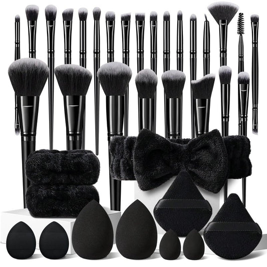 Professional Makeup Brush Set - 36 Pcs Black Makeup Brushes Kit for Face & Eyes | Multi-Functional Tools