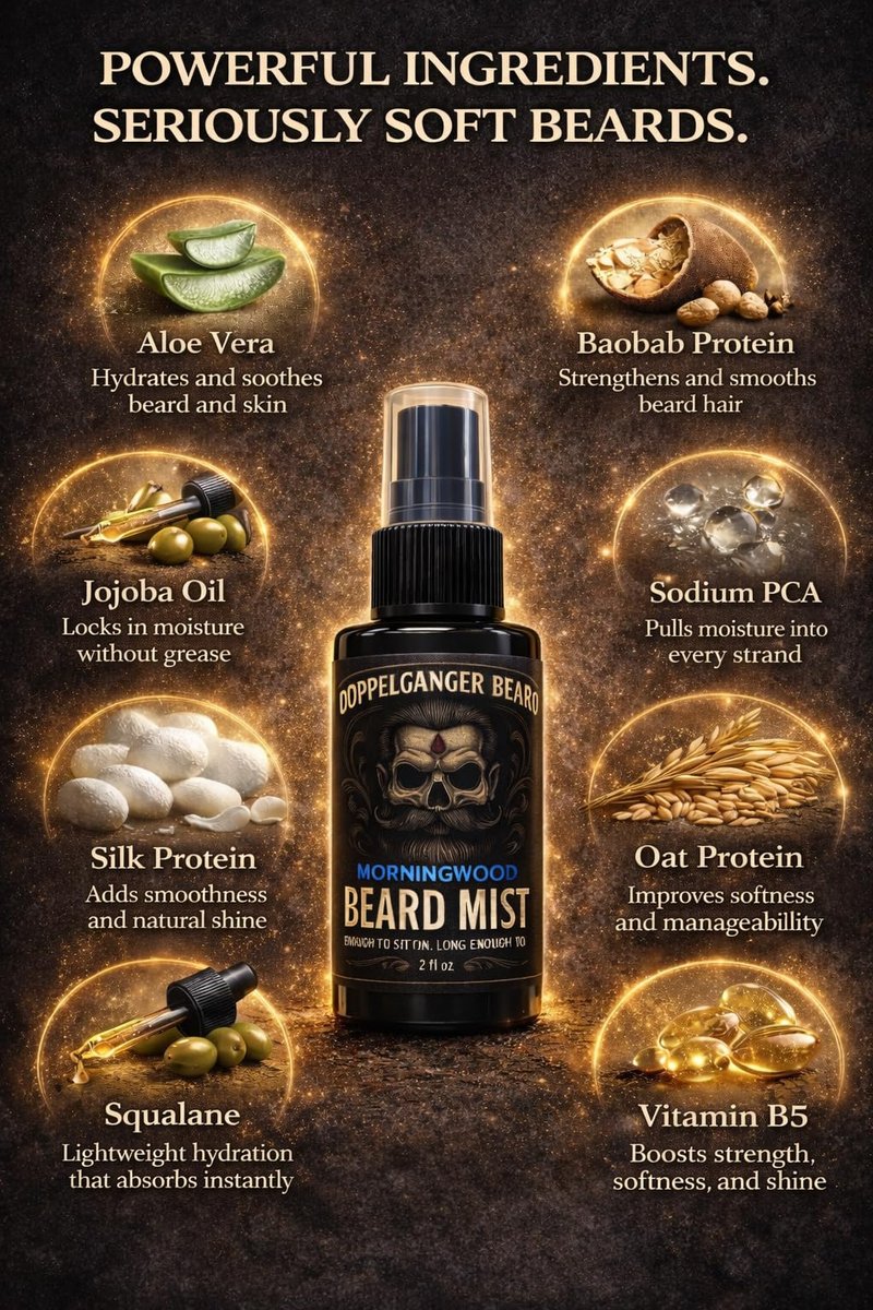 Beard Mist - Beard Cologne & Conditioning Spray for Men – Leave-In Beard Conditioner with Aloe & Jojoba – Hydrates, Softens, Reduces Itch & Never Feels Greasy (2 oz, Mufin Top)