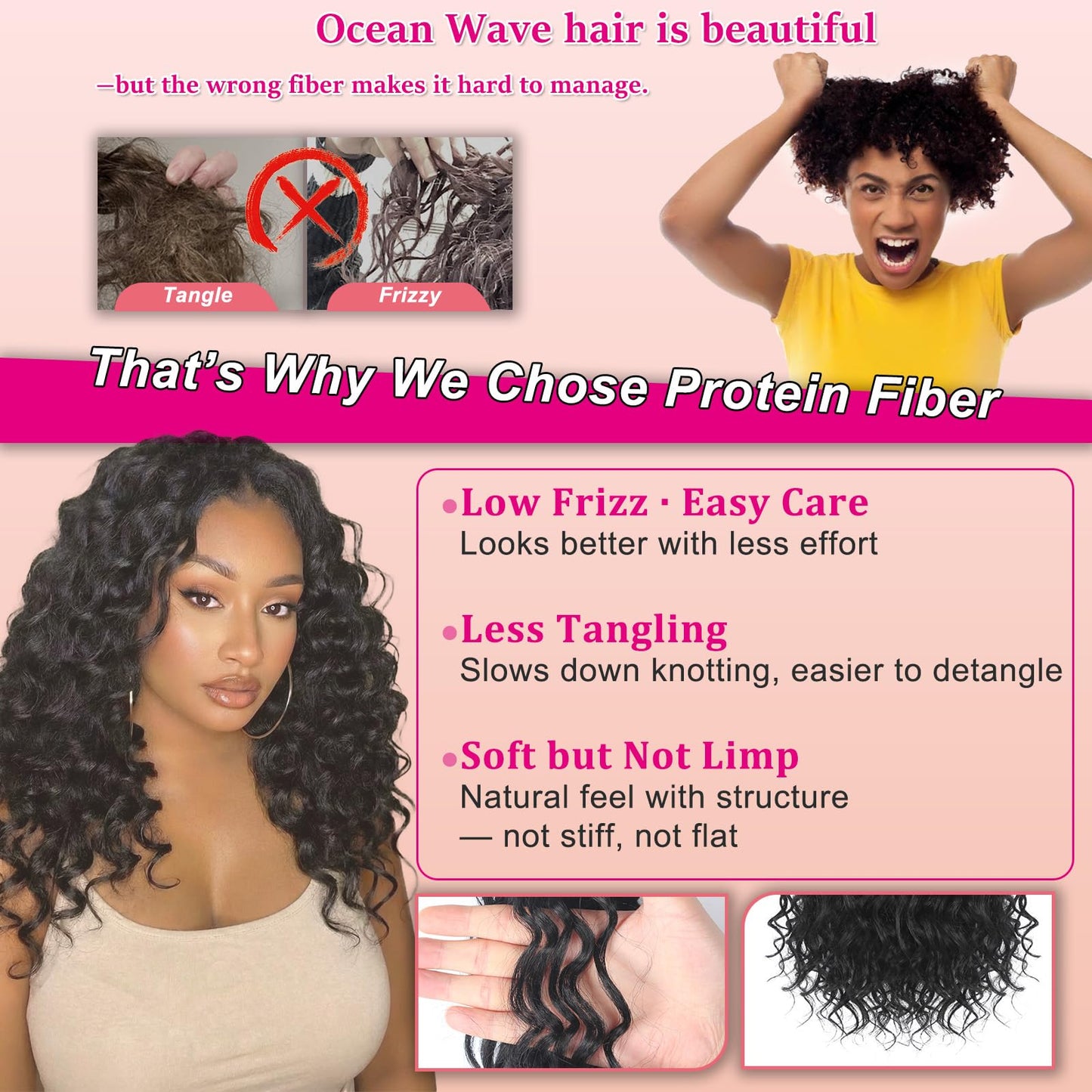 Pre Looped Ocean Wave Crochet Braids Pure Protein Close to Human Hair Boho Ocean Braids Pre Twisted Deep Wavy Crochet Hair for Black Women
