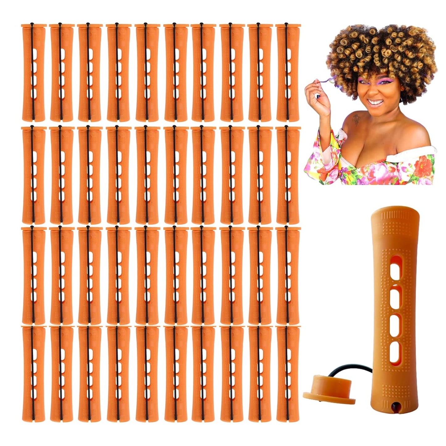Large Perm Rods for Natural Hair Curling - Beige Styling Rollers for Long & Short Hair