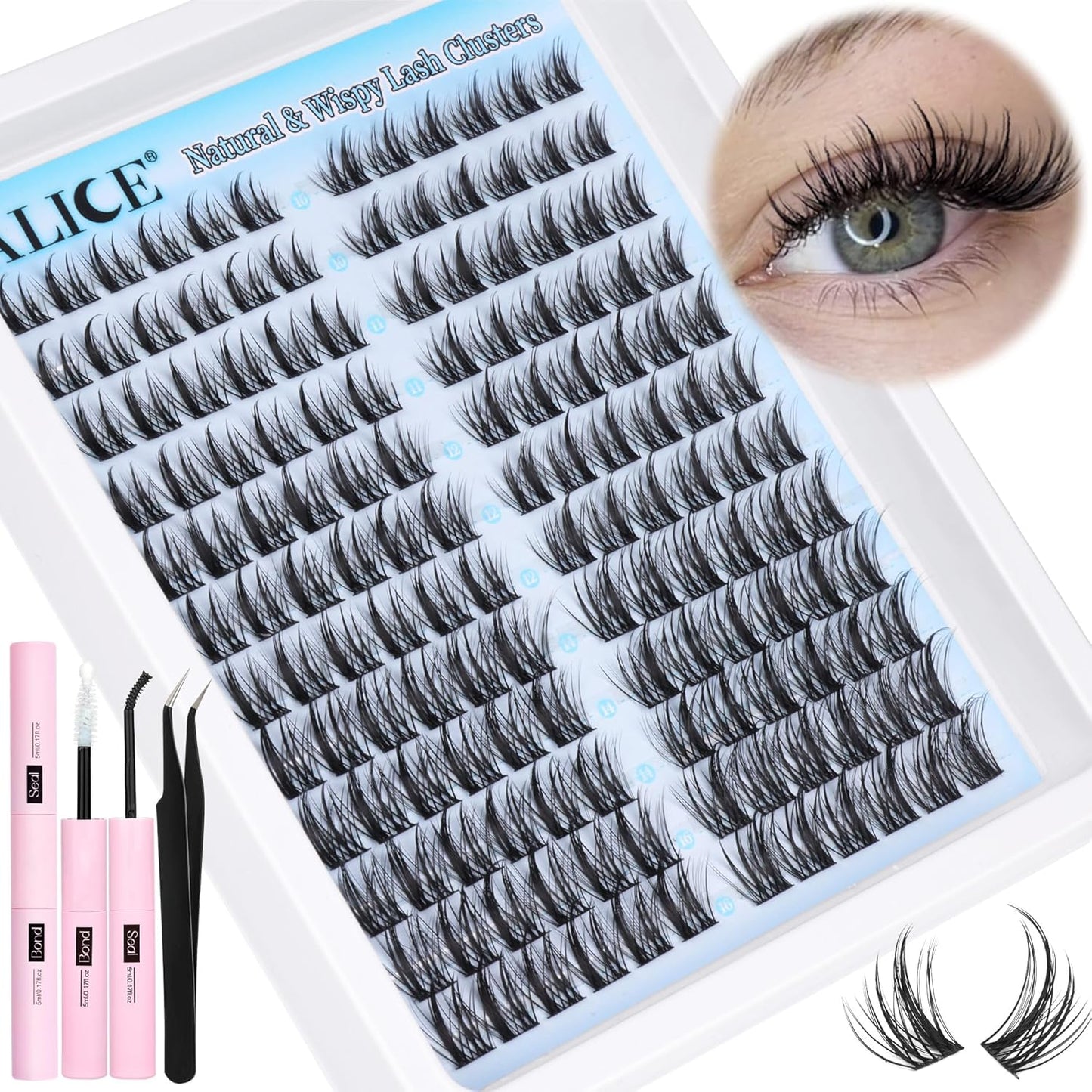 Natural Lash Clusters - Wispy Eyelash Extensions 168pcs | 8-16mm C-Curl, Soft Thin Band for a Natural Look