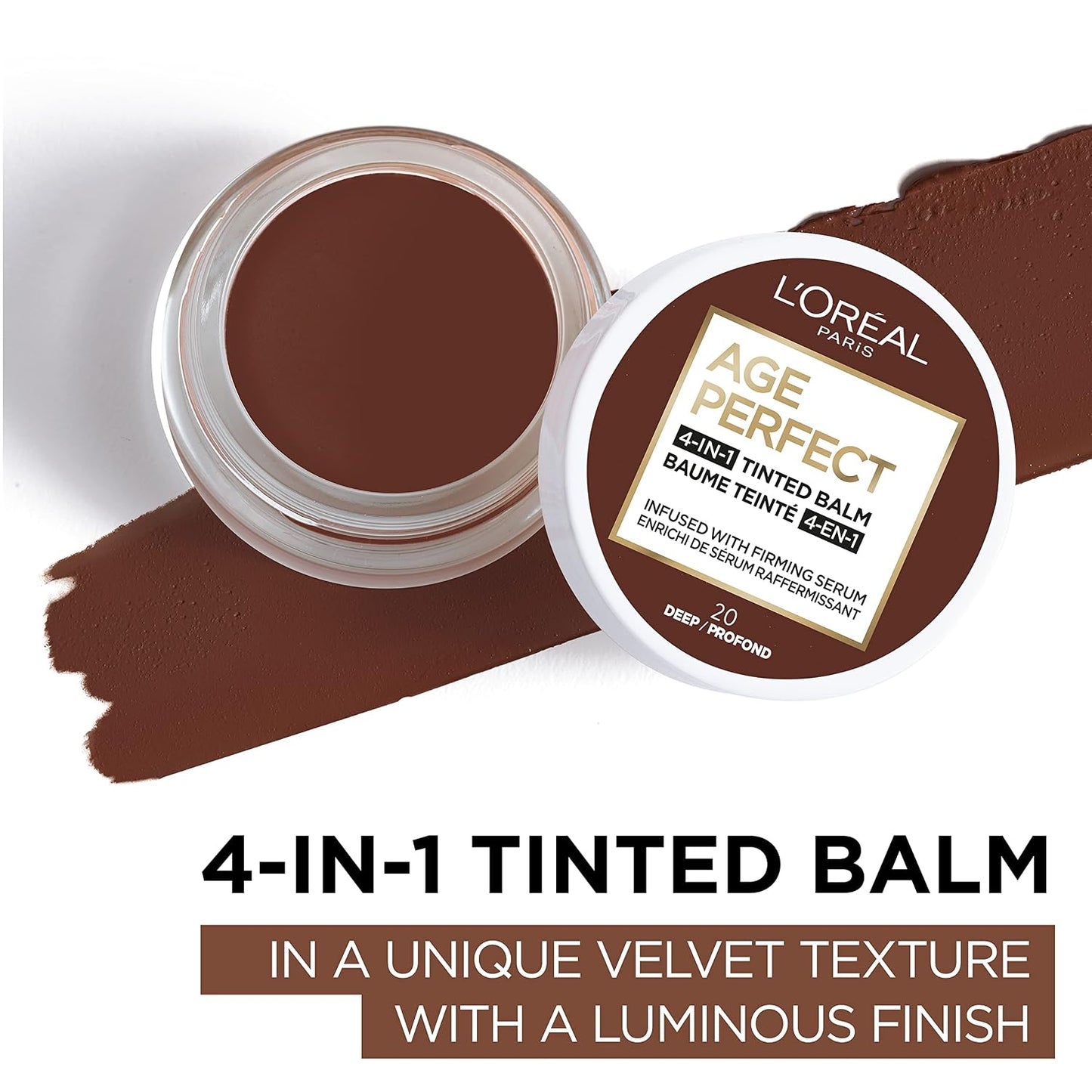 L'Oreal Paris Age Perfect 4-in-1 Tinted Face Balm Foundation - Firming Serum, Deep 20, 0.61 Oz