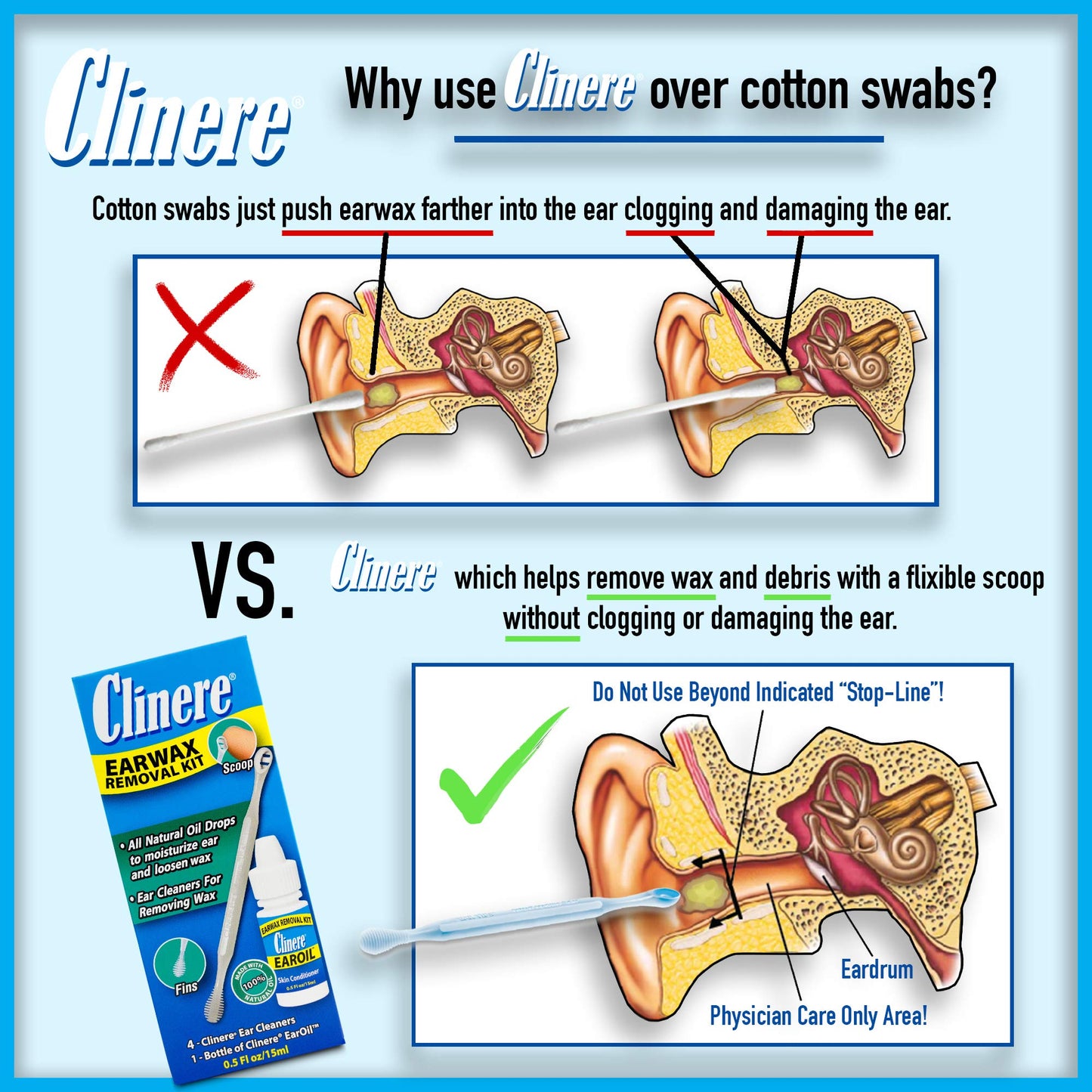 Clinere® Ear Cleaners, Gentle Ear Cleaning and Ear Wax Removal Tool, Itch Relief, Exfoliates, 10 Count