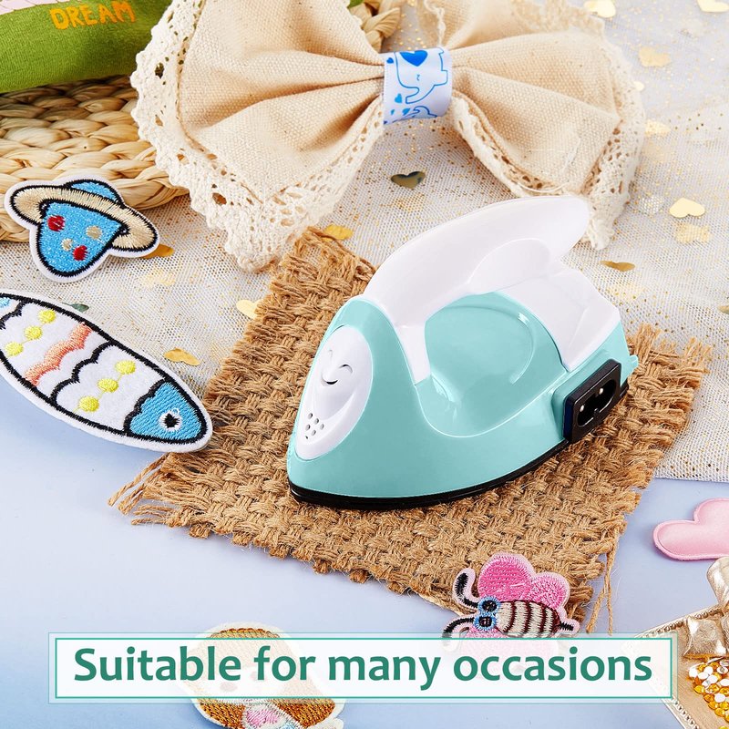 Honoson Mini Craft Iron Mini Heat Press Small Iron 3.93 x 2.36 x 2.76 in Portable Handy Tiny Flatiron with Charging Base Accessory for Fuse Bead Patch DIY Heat Transfer Vinyl(Mint Green)