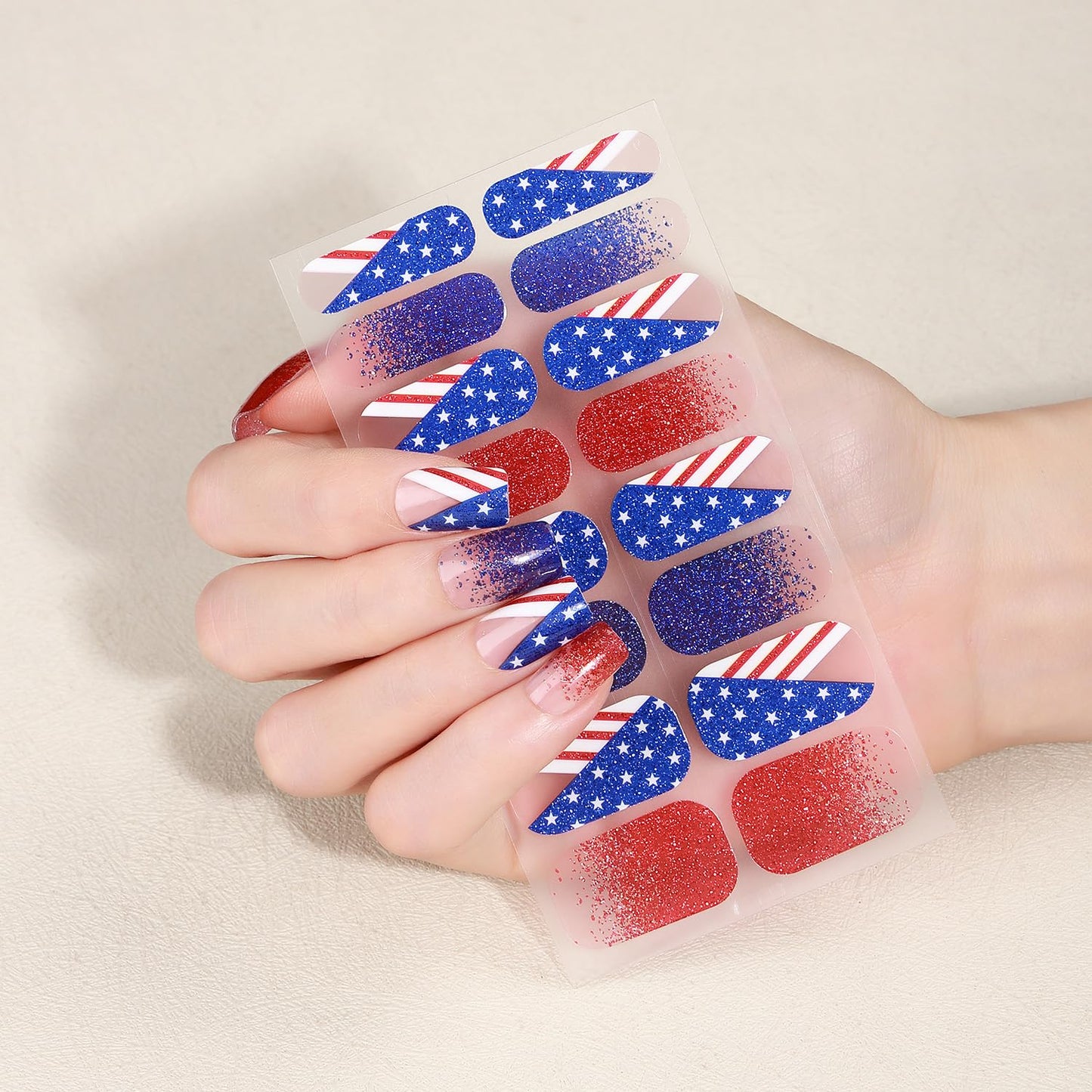 4 Sheets 4th of July Gel Nail Stickers American Flag Nail Wraps Stickers American Memorial Day Nail Polish Strips Star Full Wrap Nail Strips Independence Day Nails Supply for Women Manicure DIY Decor