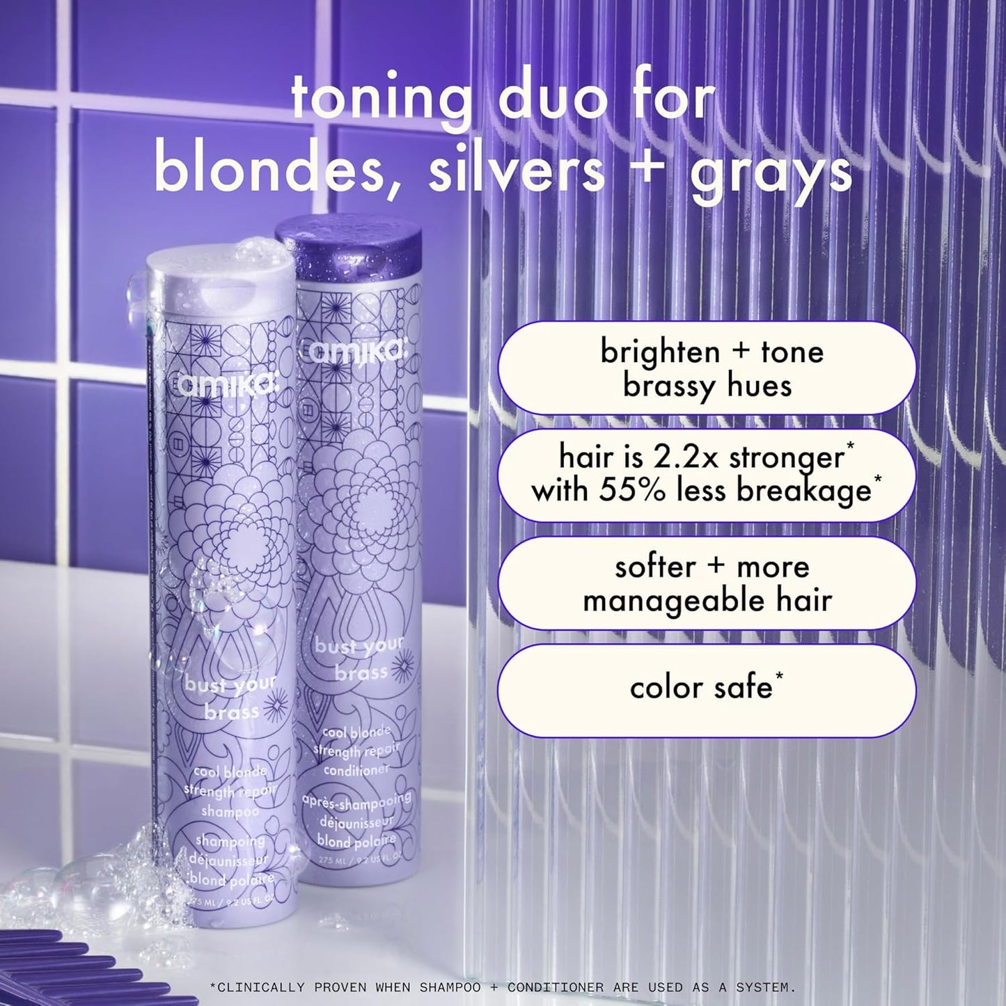 Amika Bust Your Brass Cool Blonde Conditioner - Strength Repair Formula | 1000ml