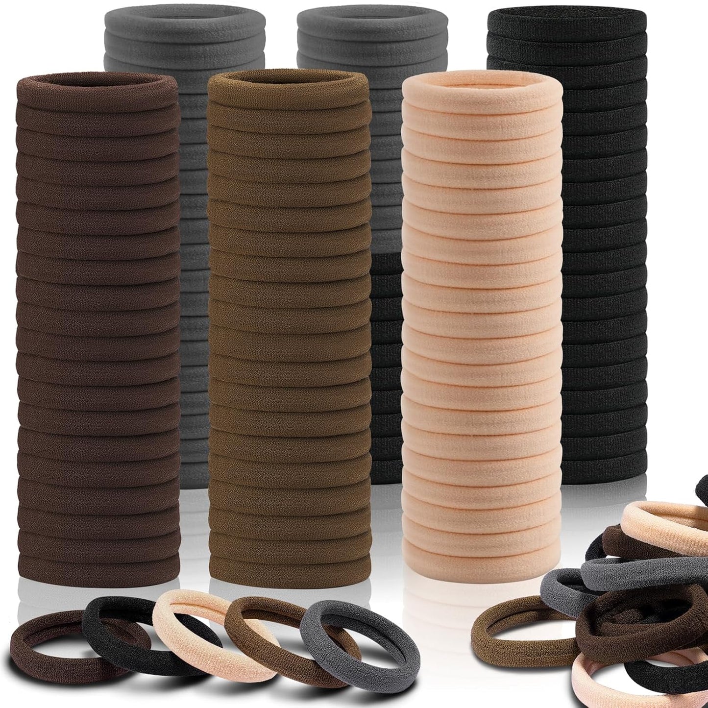 IKOCO Black Hair Ties - 150PCS No Damage Cotton Seamless Ponytail Holders for Thick Hair