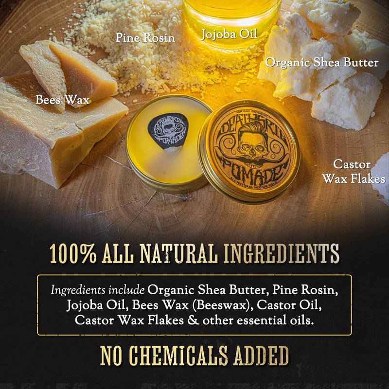Hair Pomade For Men Grooming Styling Hair or Beard with Beeswax Medium Hold & Shine Like Gel Mousse Cream Or Grease 2 Ounces Natural Handmade in USA Citrus Scented & Essential Oils By Death Grip