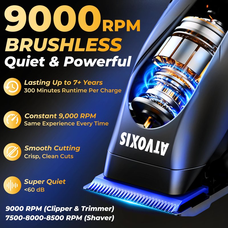 9000 RPM Brushless Motor Professional Hair Clippers Set for Men: Cordless Clippers & Zero Gap Trimmers with DLC Blades LED Display Fast Charging Stands Travel Pouch Maquina Para Cortar Pelo De Hombre