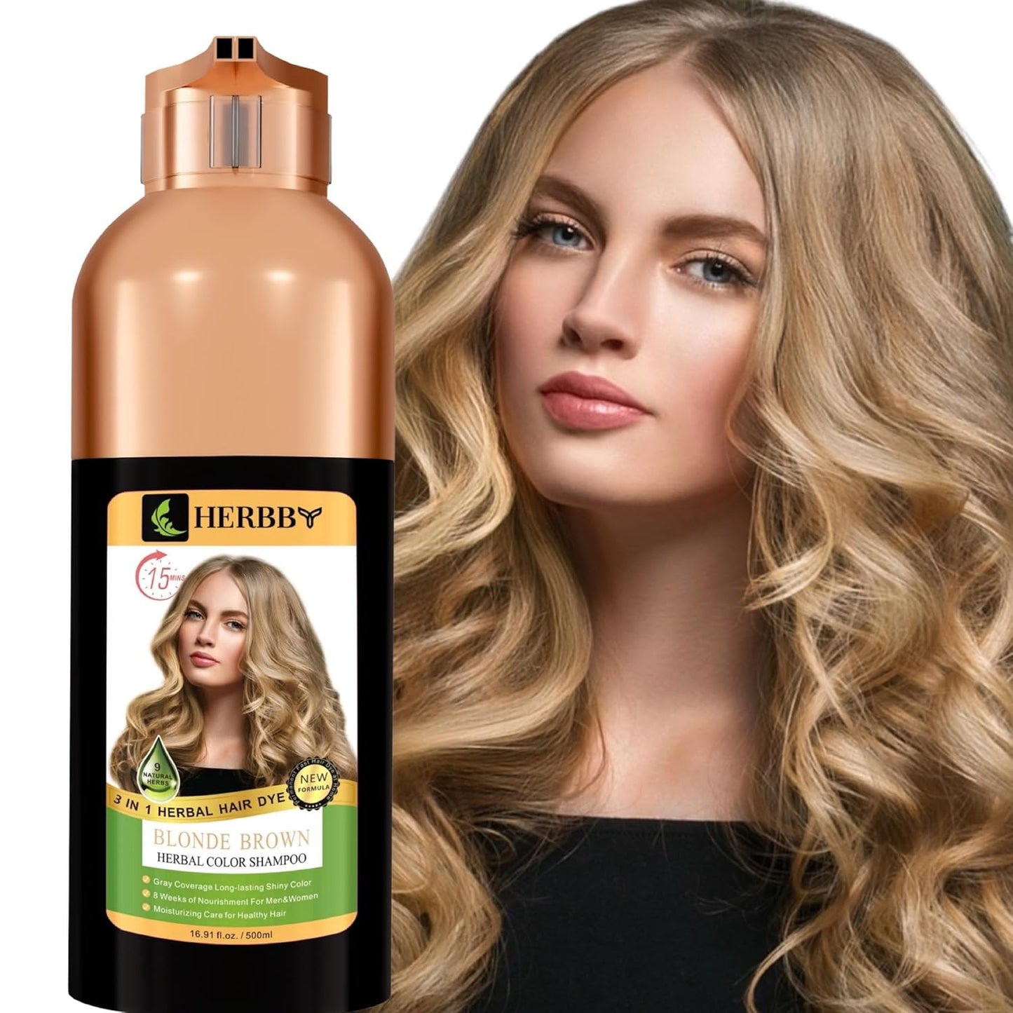 Hair Color Shampoo for Gray Coverage | 9 Herbal Extracts, Long-Lasting Shine - 500ml Tiger Brown