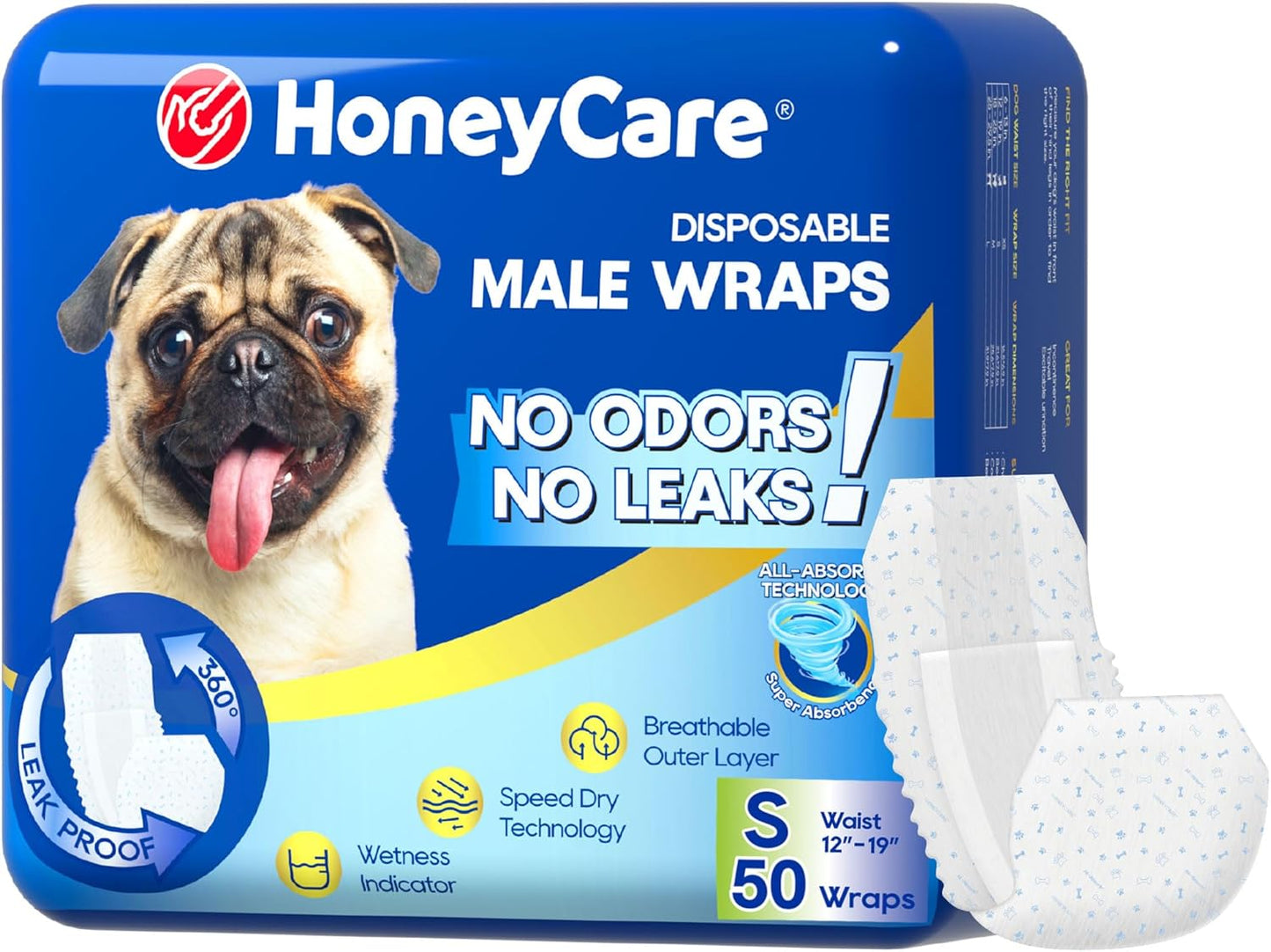 All-Absorb Male Dog Wraps - 50 Count, Small Size | Leak-Proof & Comfortable
