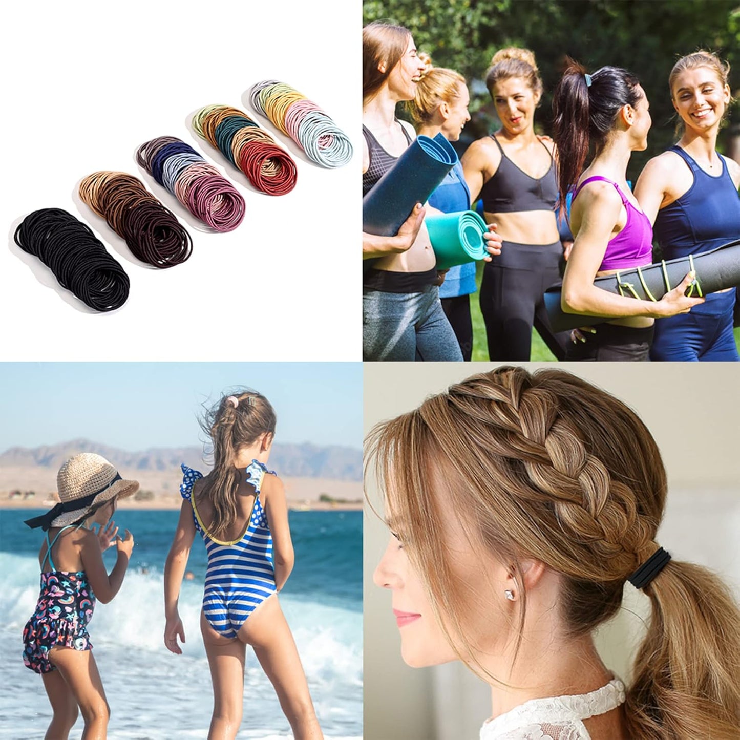 500 PCS Hair Ties for Thin Hair - Premium 2mm x 4cm Nylon Elastic Bands for Women & Men | Black & Multicolor Ponytail Holders