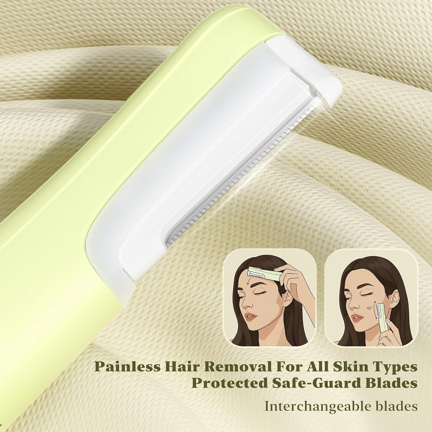 Dermaplaning Tool for Face - Sonic Razor with LED Light | 3 Speed Rechargeable Exfoliator & 10 Refill Blades - Green