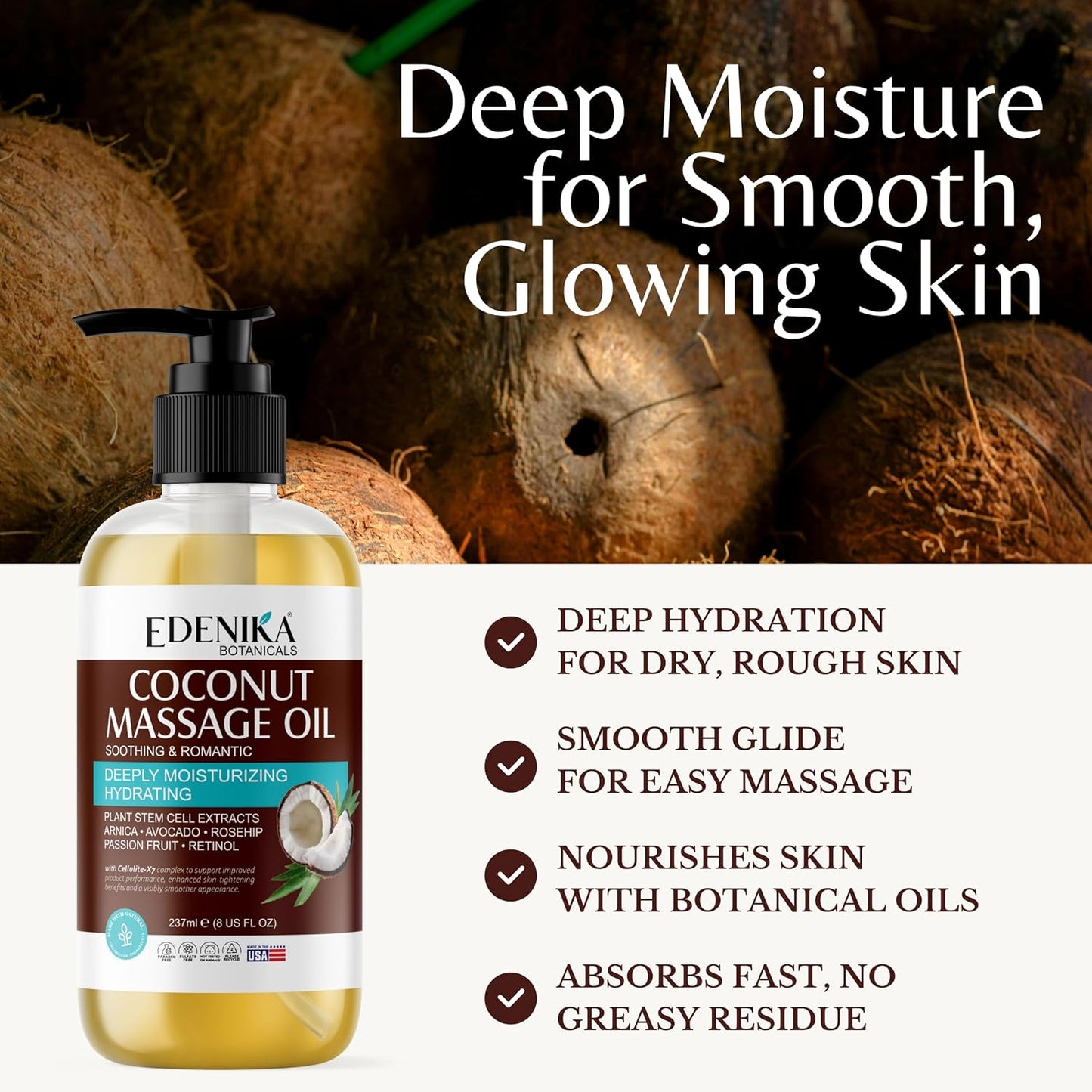 Tropical Coconut Massage Oil - Soothing & Hydrating Blend with Passion Fruit | 2-Pack