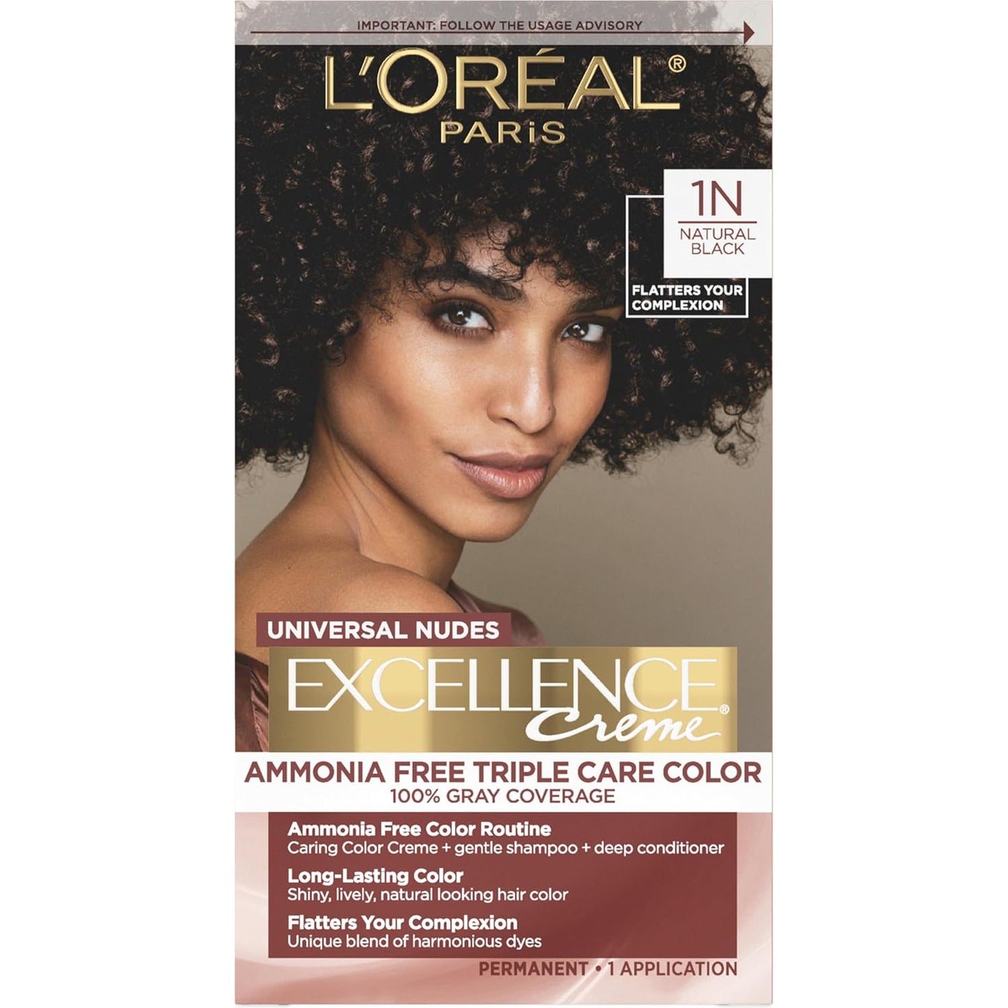 L’Oreal Paris Hair Color - Excellence Universal Nudes Ammonia-Free Gray Coverage | 1N Natural Black, 1 Kit