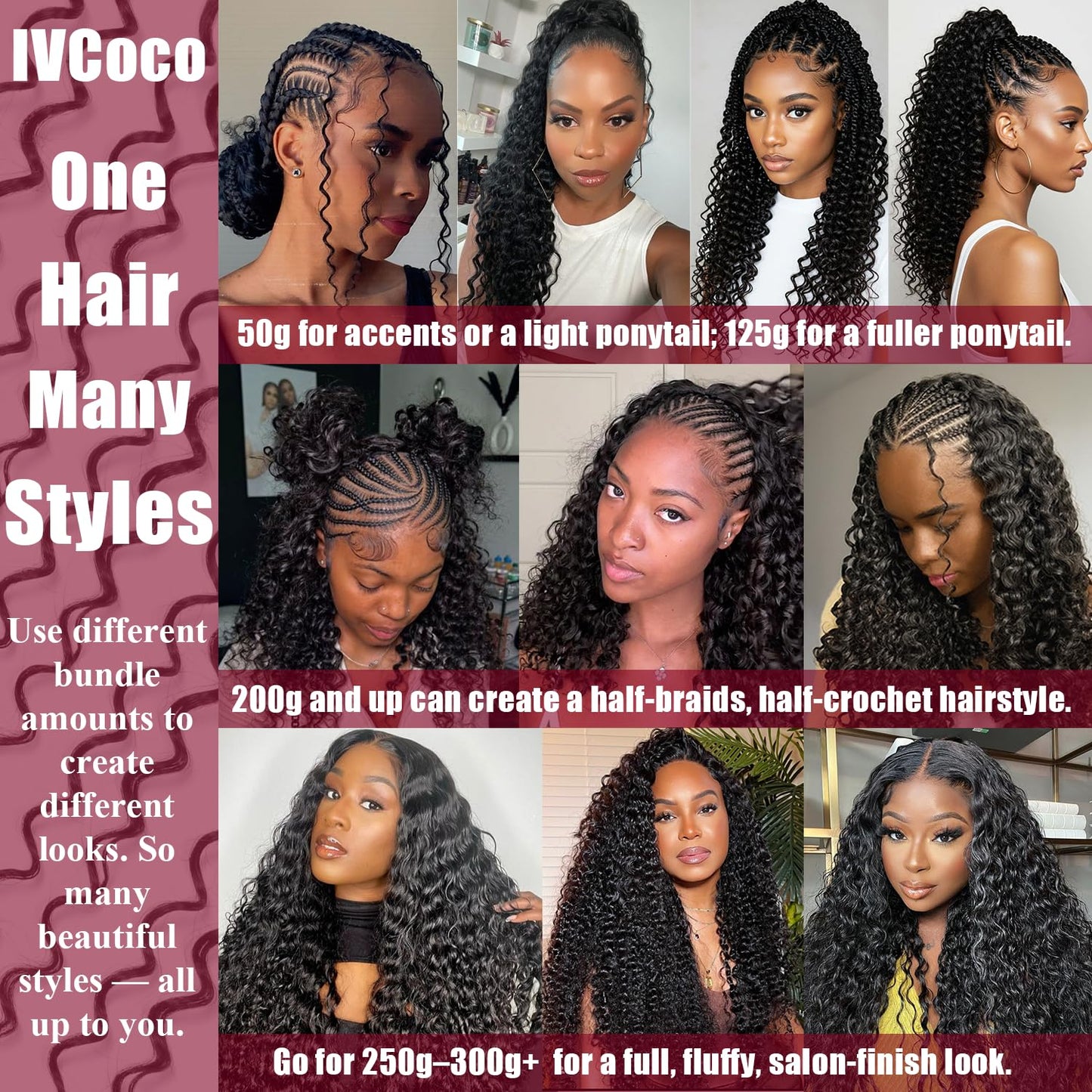 Human Crochet Hair - 18 Inch Deep Wave Bundles for Black Women | 50g Pre-Separated Extensions, Natural Black