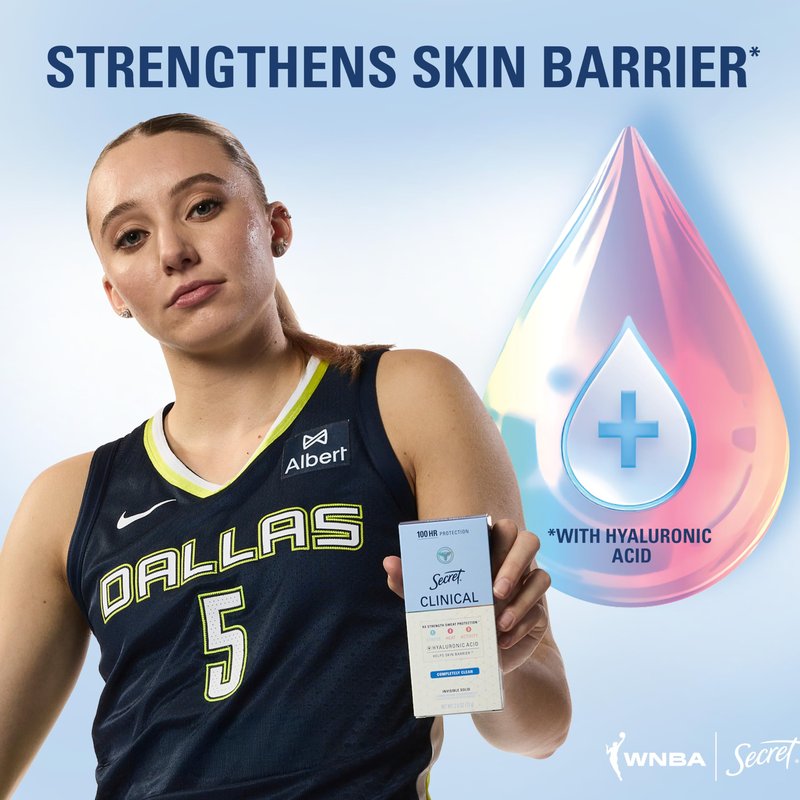 Secret Clinical Strength 100HR Defense, Invisible Solid Antiperspirant Deodorant for Women, Paige Bueckers Edition, Triple Threat Sweat Protection, Hyaluronic Acid, Buzzer Beater Berry Scent, 2.6 oz