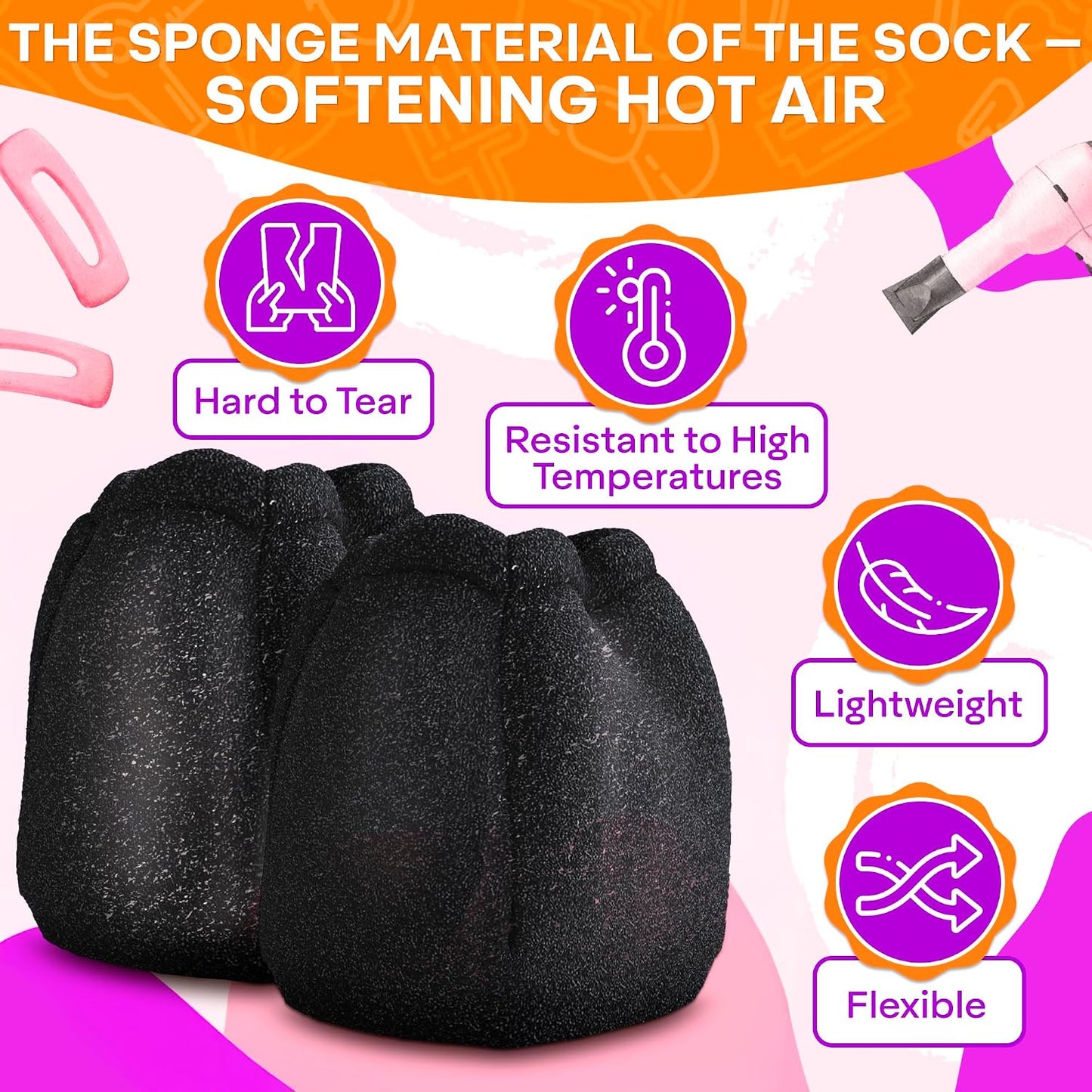 Sock Diffuser for Hair Dryer - Easy-to-Use Travel Attachment | Soft, Heat-Resistant Foam, 5.12x3.35 Inches