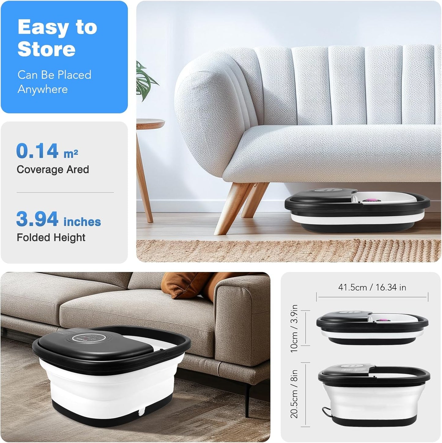 Collapsible Foot Spa Bath with Heat & Remote Control | Bubble Massage, Temperature Control, 16 Rollers, Pumice Stone