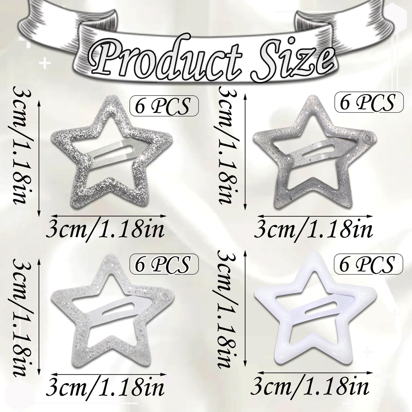 NAISKA 24Pcs Silver Star Sequins Hair Barrettes for Women Y2k Non Slip Hair Clips Star Clips for Hair Cute Small Metal Snap Hair Barrettes for Girls Thick Thin Hair