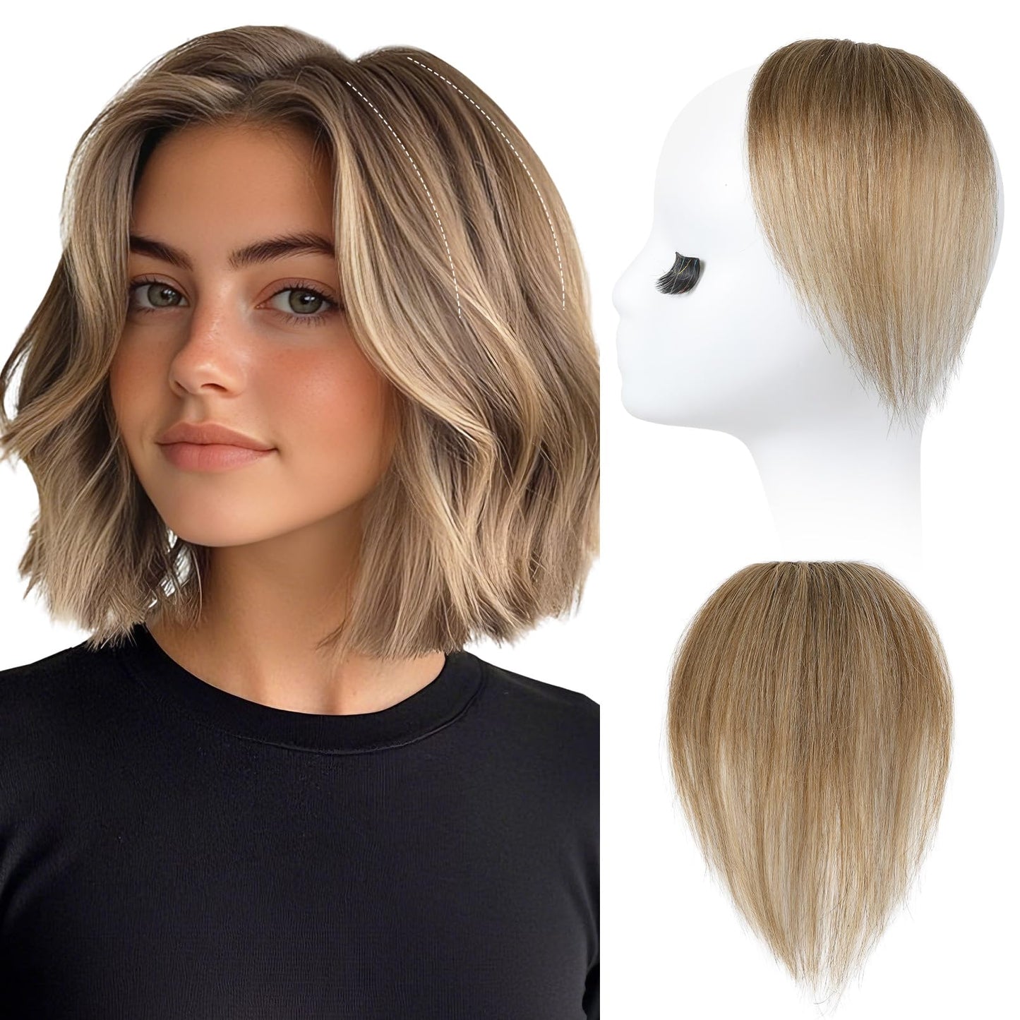 REECHO Human Hair Clip-in Hair Volumizer - Short Thick Hairpieces for Extra Volume, Easy Clip-in Extensions for Thin & Fine Hair Ash Brown 8 Inch(Pack of 1)