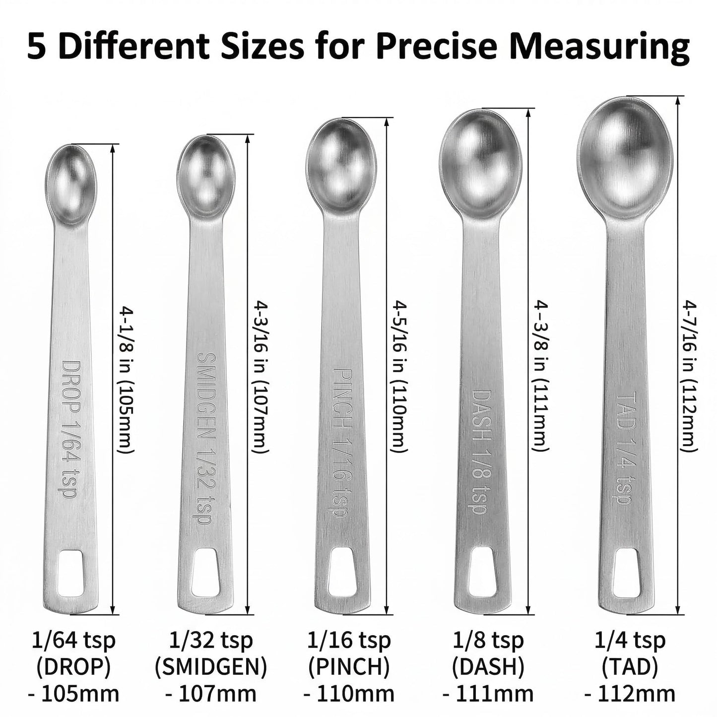 1/8 Teaspoon Measuring Spoons, Mini Stainless Steel Measuring Spoon Set for Spices Oil and Cooking Wine, Small Dessert Scooping Spoons for Kitchen and Cafe Use, Silver 5 Pack