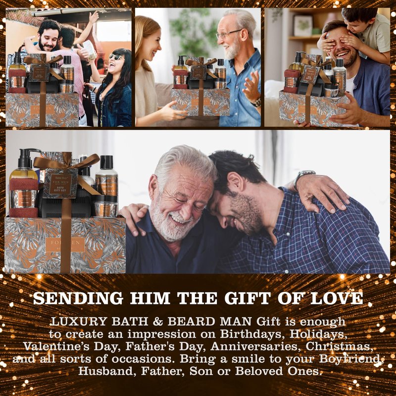 Gift for Dad Spa Gifts for Men, Bath & Body Kit, Spa Gift Set, Man Spa Basket Set for Dad, Mens Perfume Bath and Body Gift Set, Ideal Christmas Birthday Self Skin Care Set for Man Gift