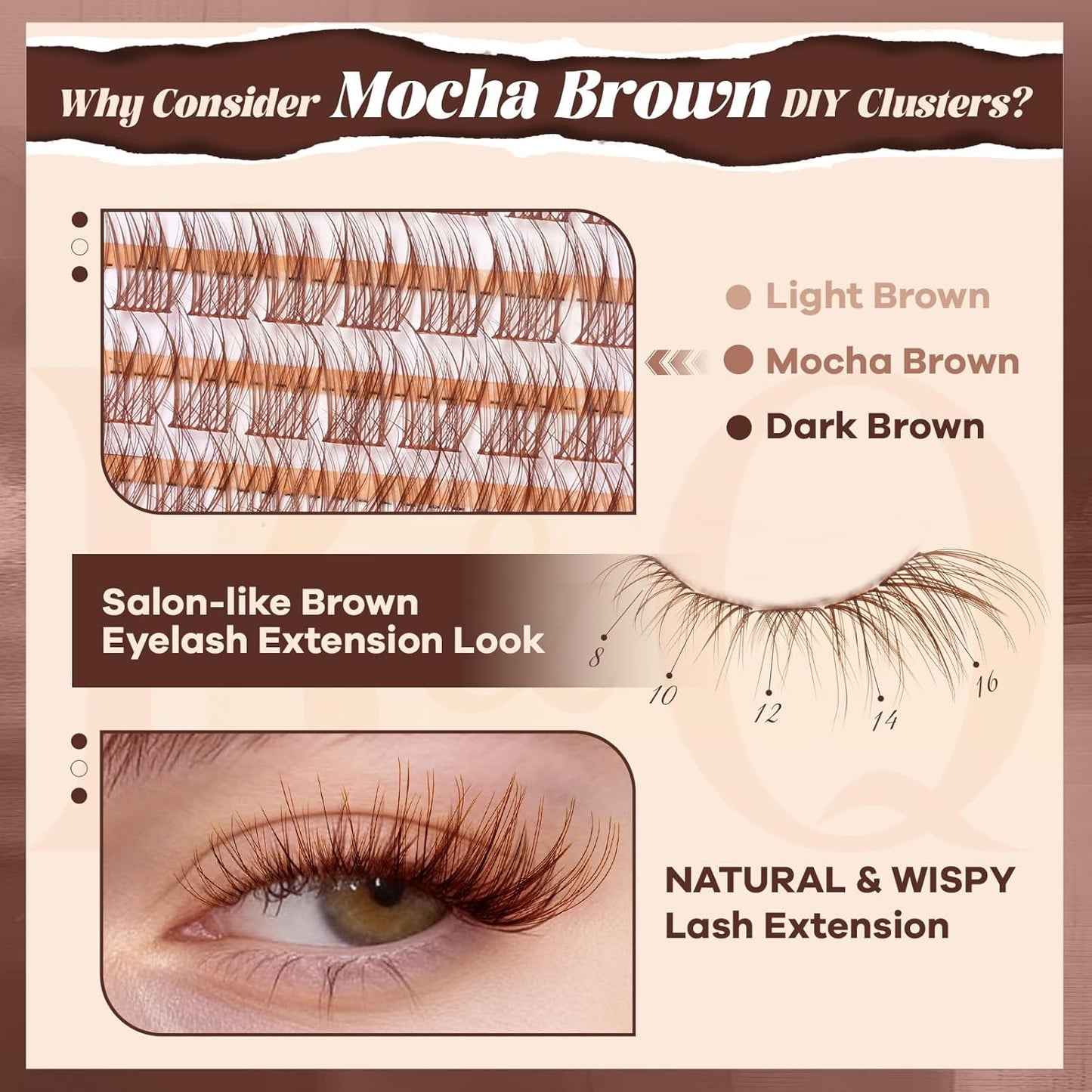 Brown Lash Clusters - Soft Eyelash Extensions for Light Hair | Comfortable MochaLash Eyelashes for All Occasions
