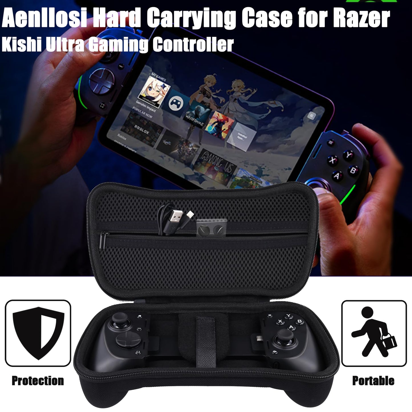 Aenllosi Hard Carrying Case for Razer Kishi V3 Pro/Kishi Ultra Gaming Controller, Razer Phone Controller Organizer, Black (Case Only)
