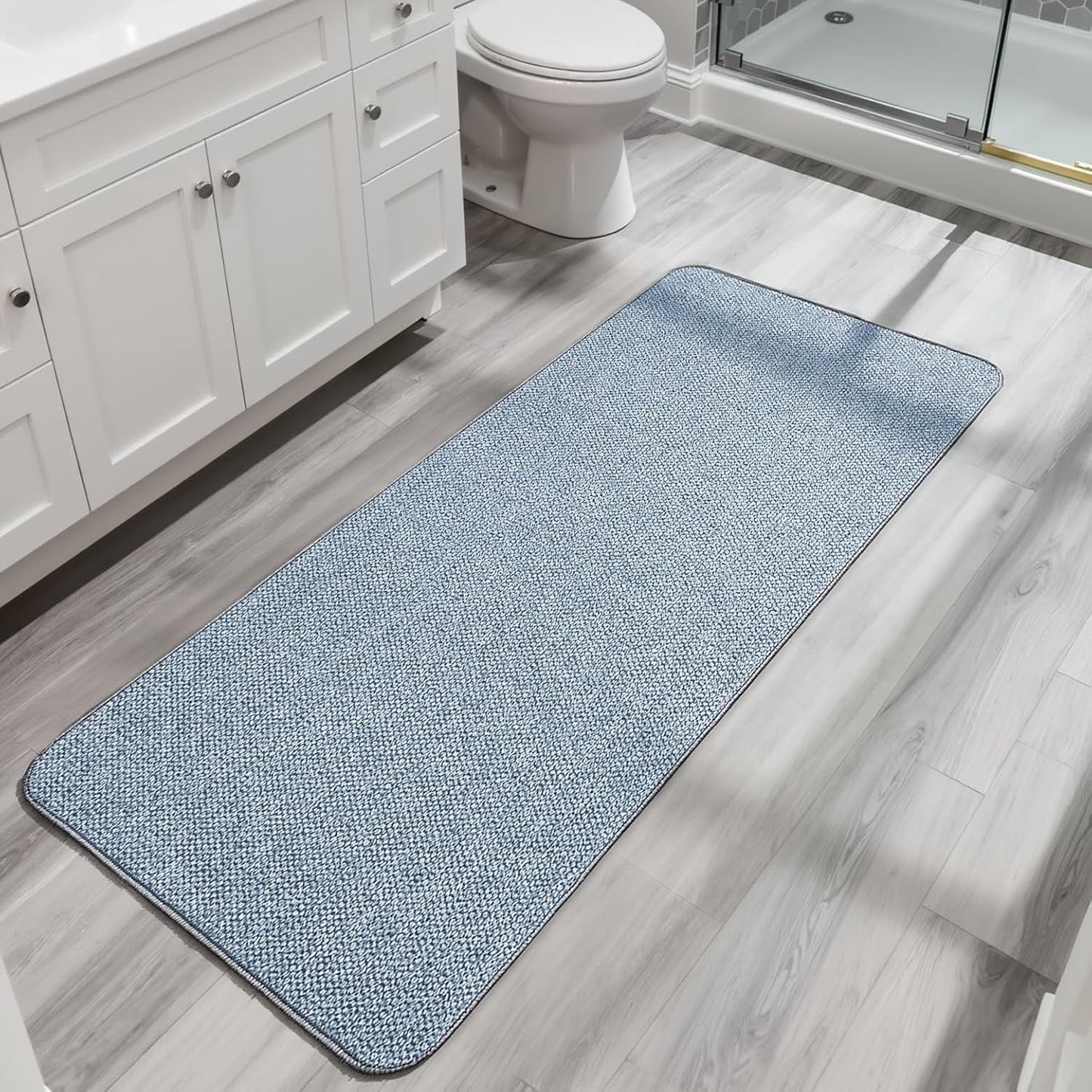Ultra Thin Bath Mat - Non-Slip Rubber Bathroom Rug, Quick Dry & Absorbent | Grey, 1'5"x2'3" (17x27 Inch)