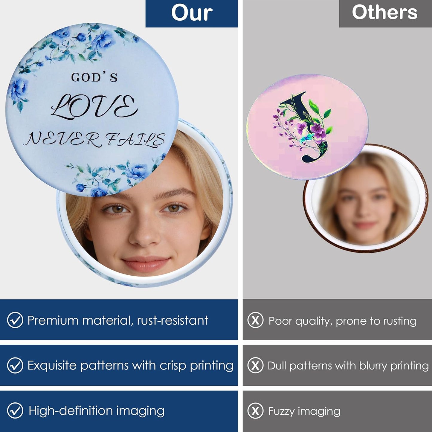 Bible Verse Pocket Makeup Mirrors - 36 Inspirational Floral Designs | Perfect for Christian Events, Gifts & Celebrations