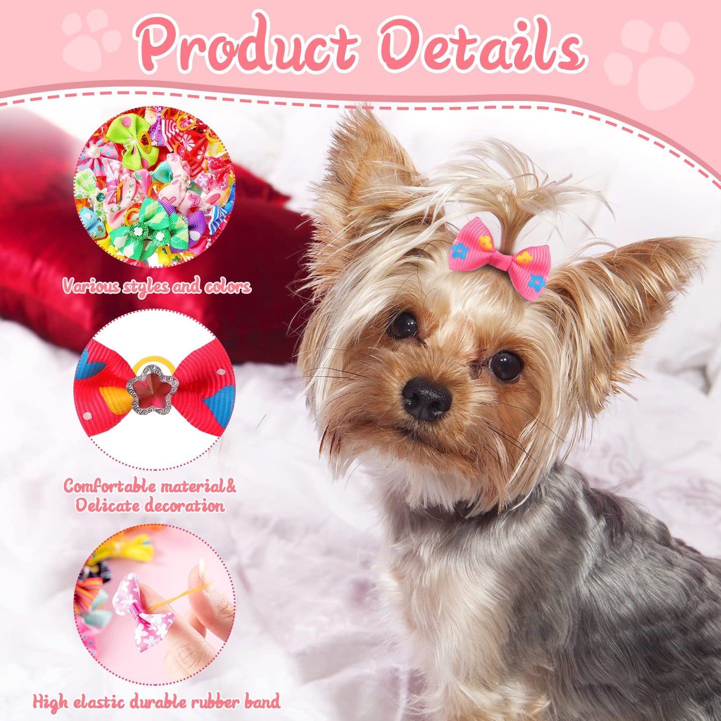 Reginary 300 Pack Dog Bows Grooming Cute Dog Hair Bows Girl with Rubber Bands Small Puppy Bowknots Colorful Hair Accessories for Puppies Pets Gift