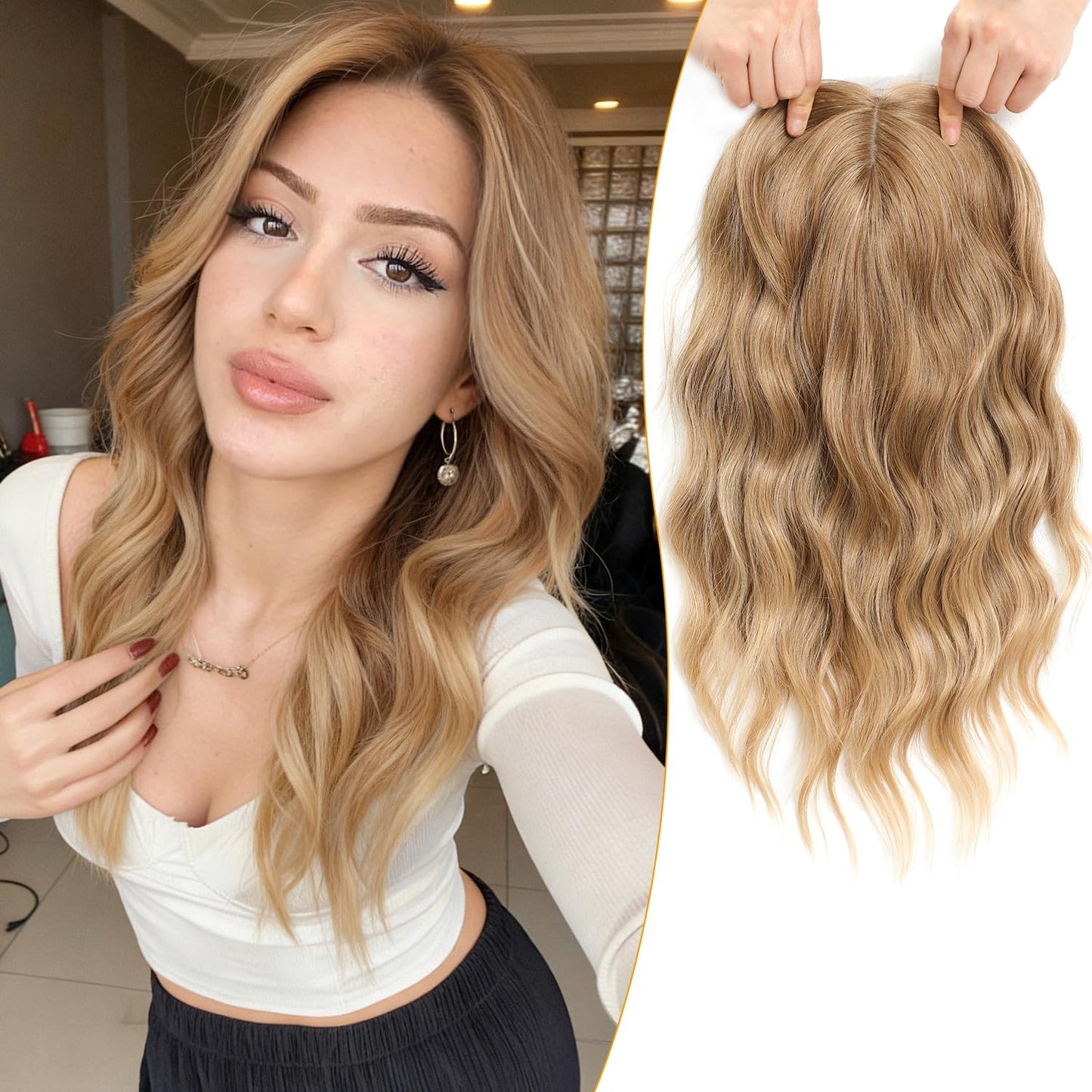Hair Topper for Women - 16 Inch Natural-Looking Synthetic Hairpiece with Soft Volume & Secure Clips