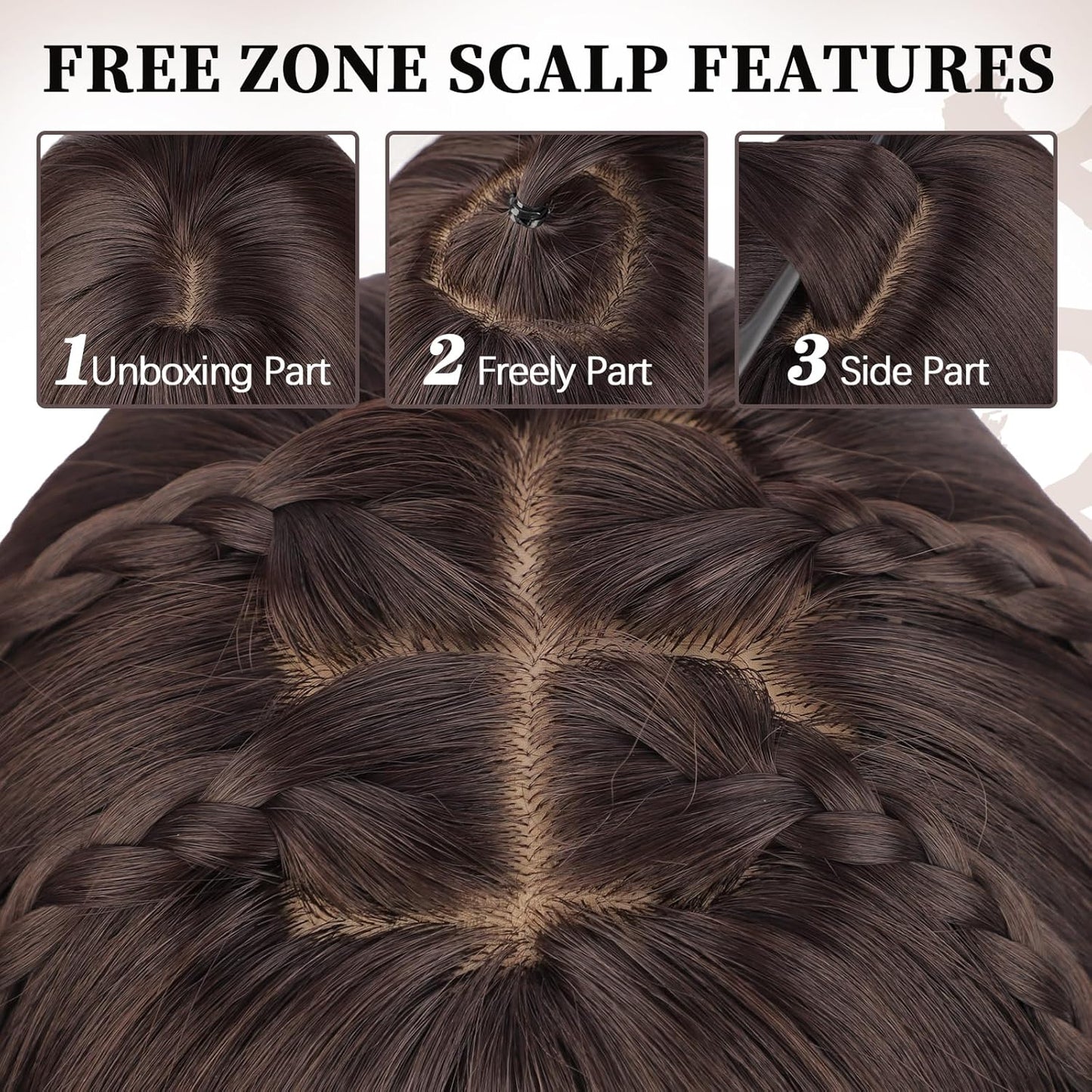 Brown Wig with Bangs for Women - 4x4 Realistic Scalp, Heat Resistant, 26 Inch Long Layered Synthetic Wig | Natural Dark Brown for Daily Use & Cosplay