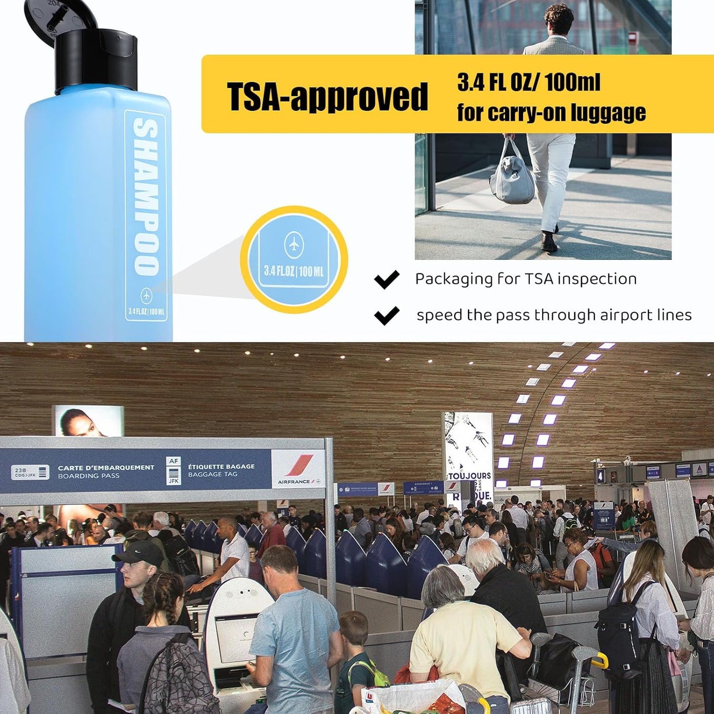 Travel Bottles for Toiletries - 3.4oz TSA Approved Leak Proof Shampoo & Conditioner Containers | 5 Pack Clear Plastic